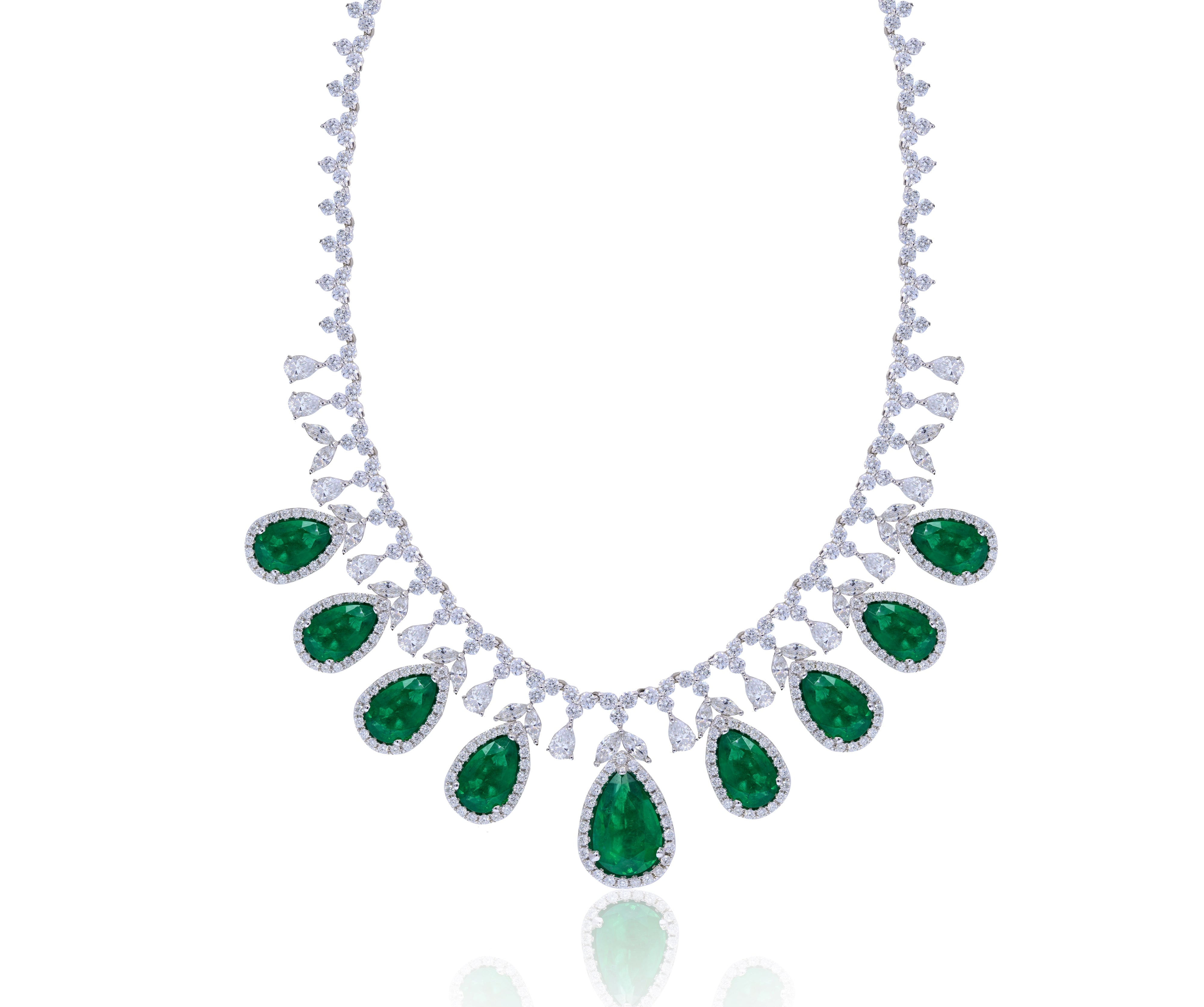 29.94 ct. Emerald & 17.74 ct. Diamond 18K White Gold Collar Necklace