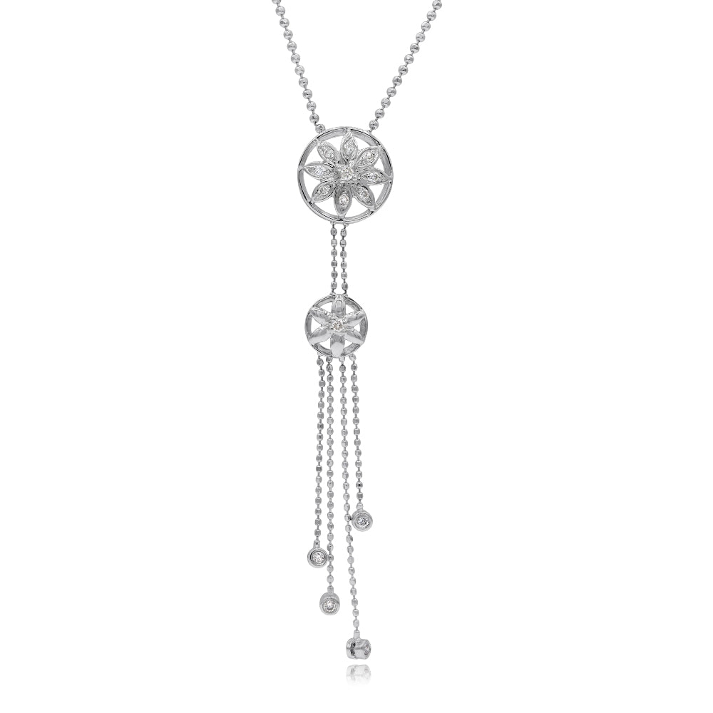 0.29 ct. Diamond 14K White Gold Double Star Dangle Rosary Necklace