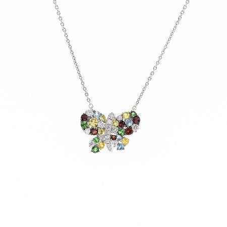 0.98 ct. Multi-Color Sapphire & 0.28 ct. Diamond 14K White Gold Butterfly Pendant Necklace