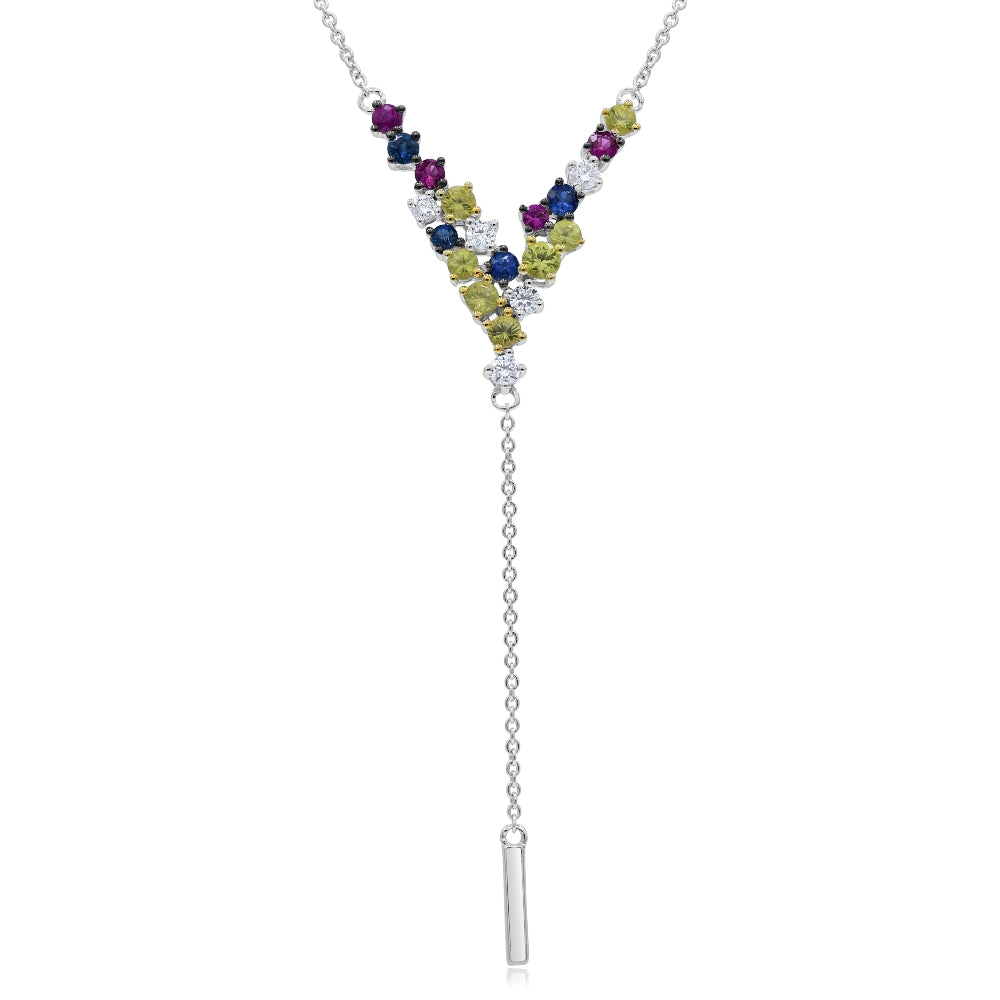 0.68 ct. Tsavorite & 0.14 ct. Diamond 14K White Gold Lavalier Necklace 17"