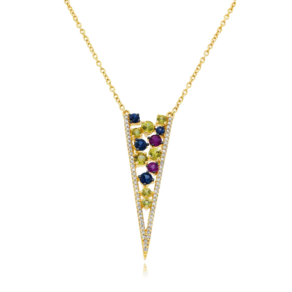 0.96 ct. Sapphire & 0.2 ct. Diamond 14K Yellow Gold Floating V Lavalier Necklace 17"