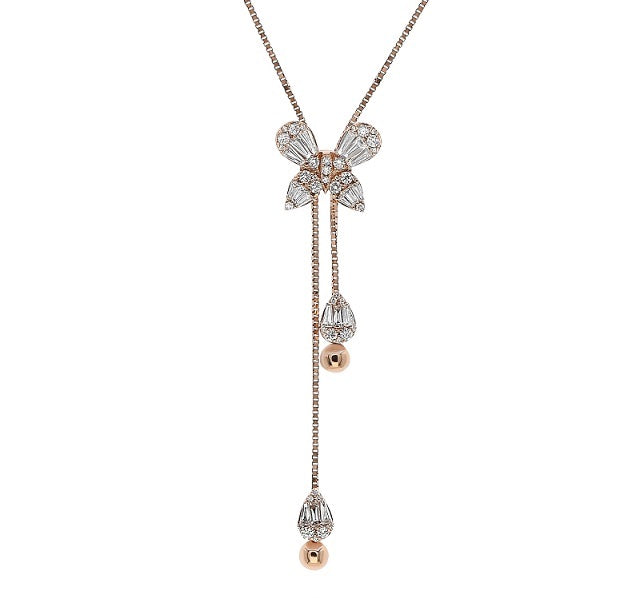 0.94 ct. Diamond 18K Rose Gold Butterfly Lariat Necklace