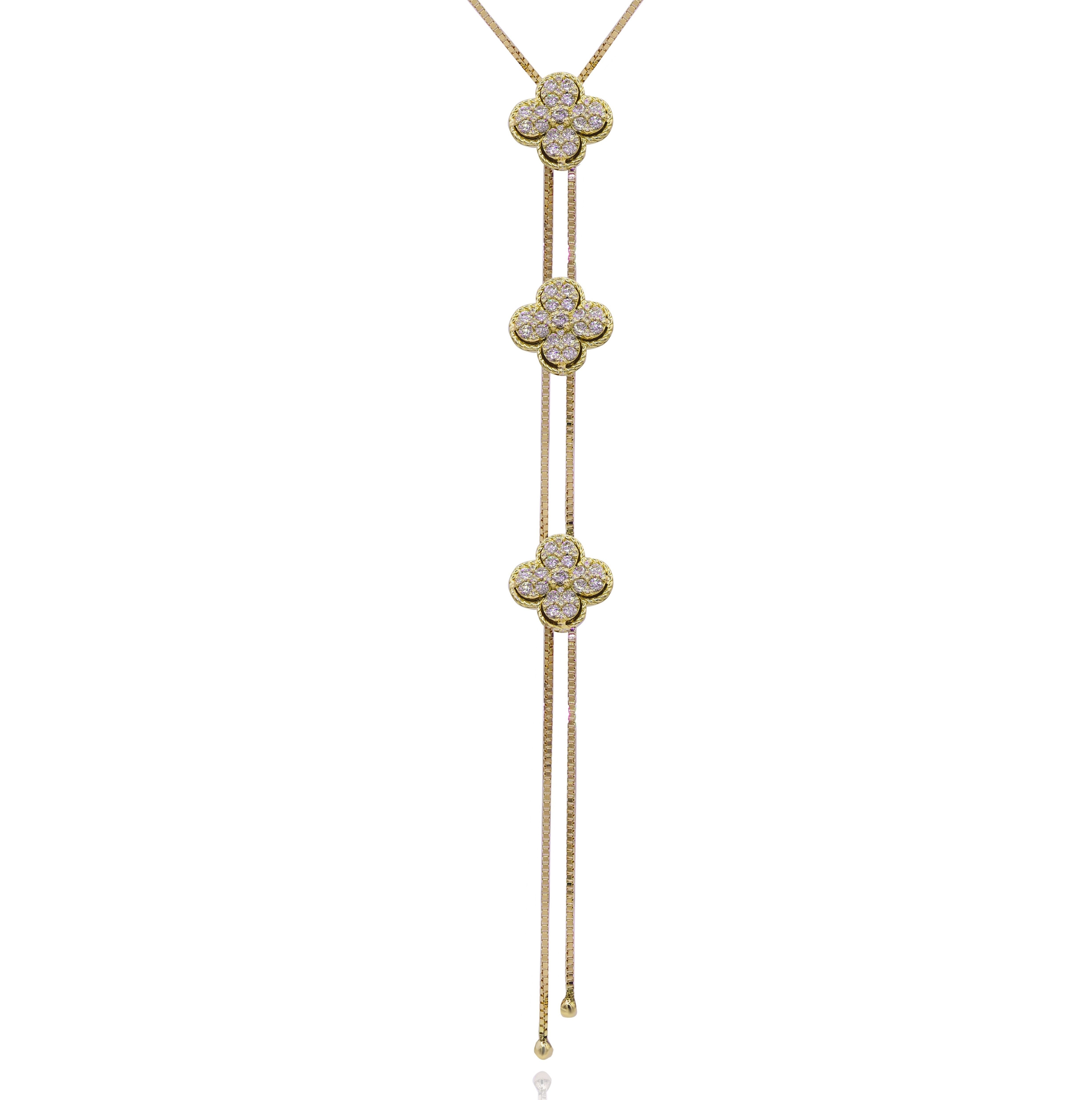 1.5 ct. Diamond 18K Yellow Gold Triple Halo Flower Lariat Necklace