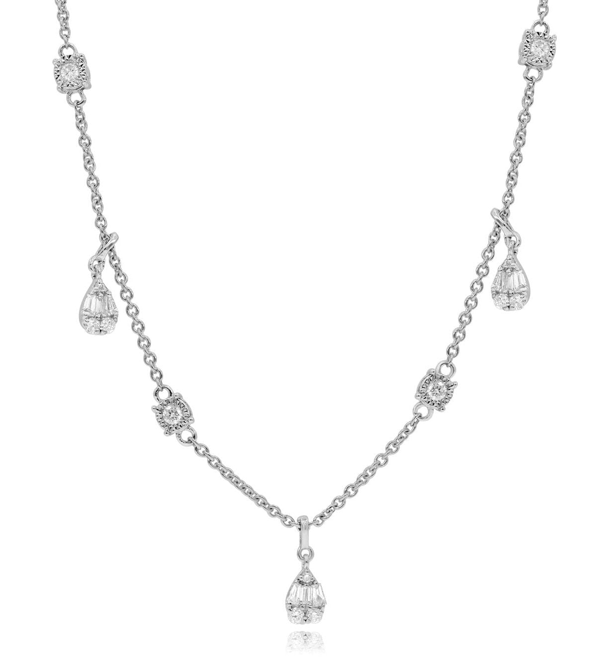 0.58 ct. Diamond 14K White Gold Stone Station Drop Necklace 18"