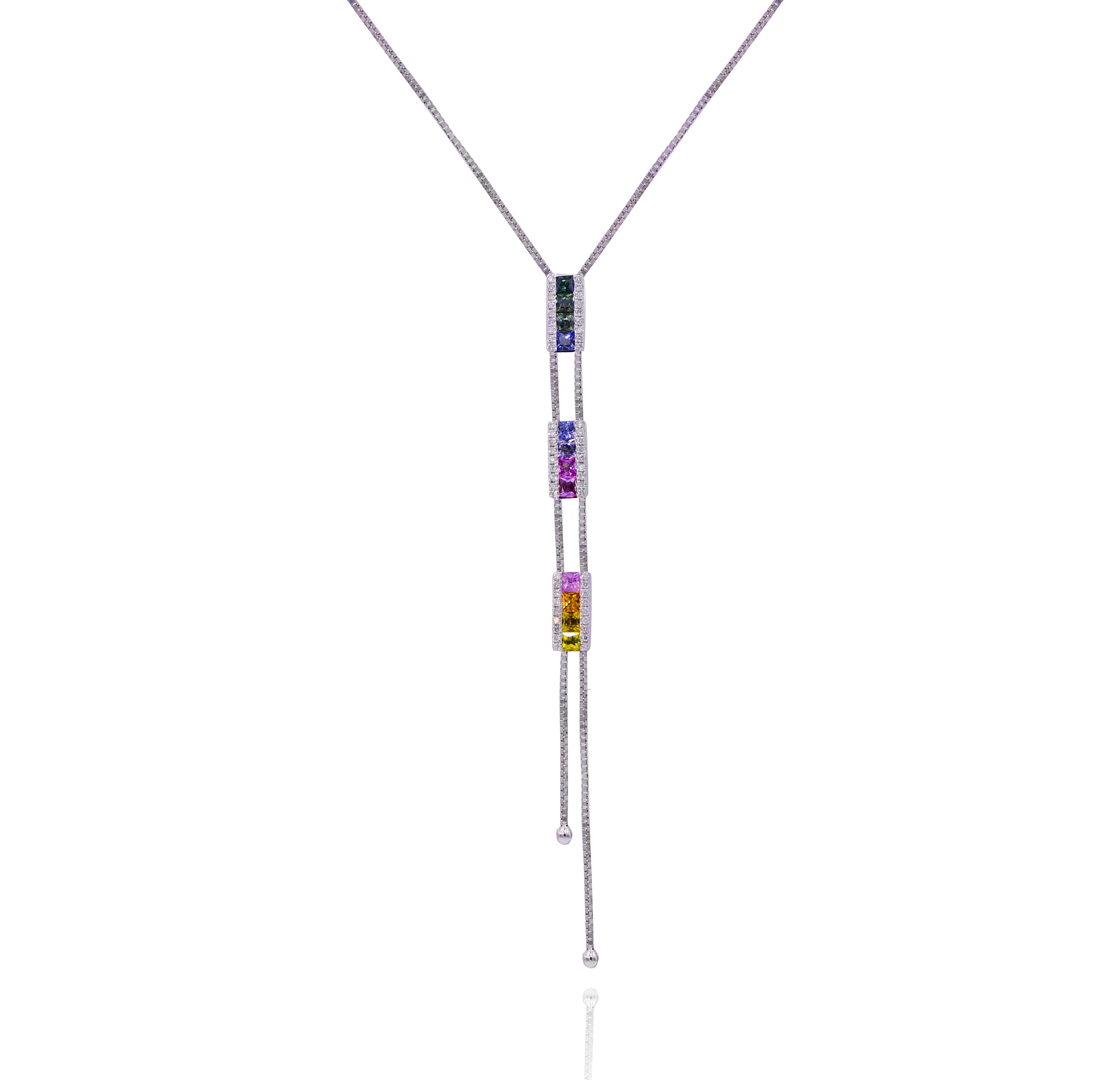 1.19 ct. Sapphire & 0.16 ct. Diamond 14K White Gold Rainbow Negligee Necklace 28"