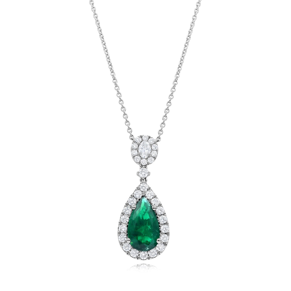 1.95 ct. Emerald & 0.75 ct. Diamond 18K White Gold Teardrop Pendant Necklace