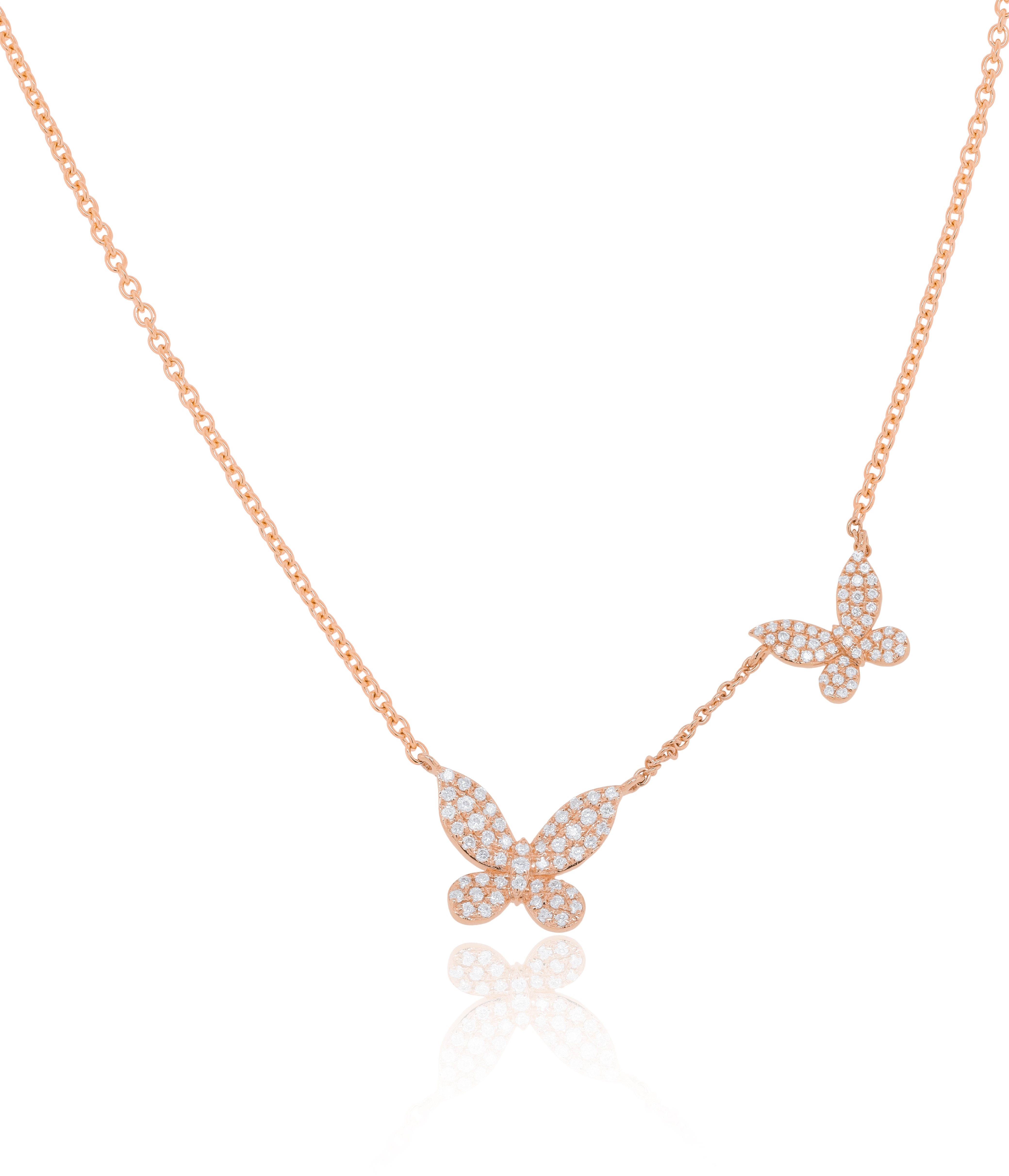 0.33 ct. Diamond 14K Rose Gold Double Butterfly Necklace 18"