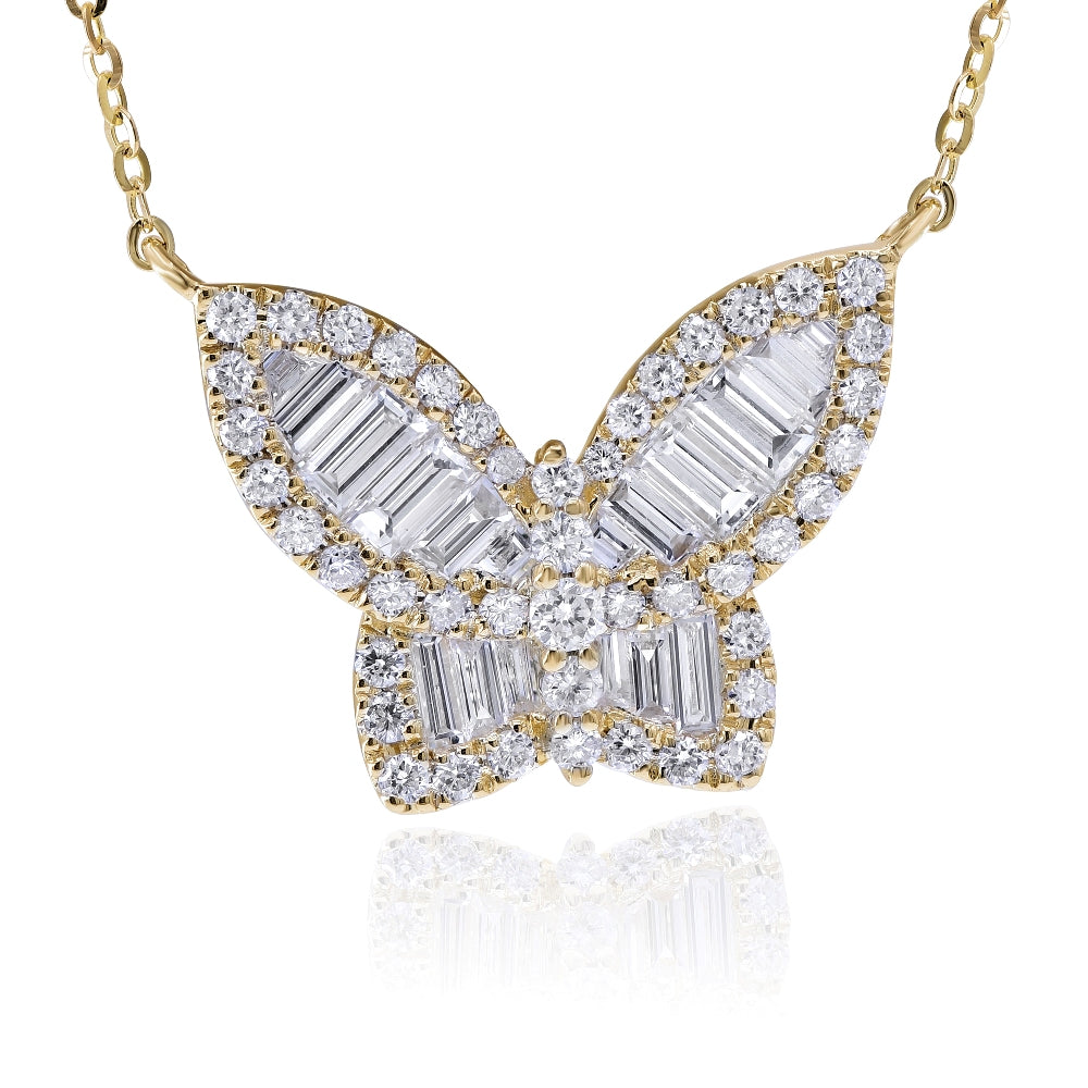 1.44 ct. Diamond 14K Yellow Gold Butterfly Pendant Necklace 18"