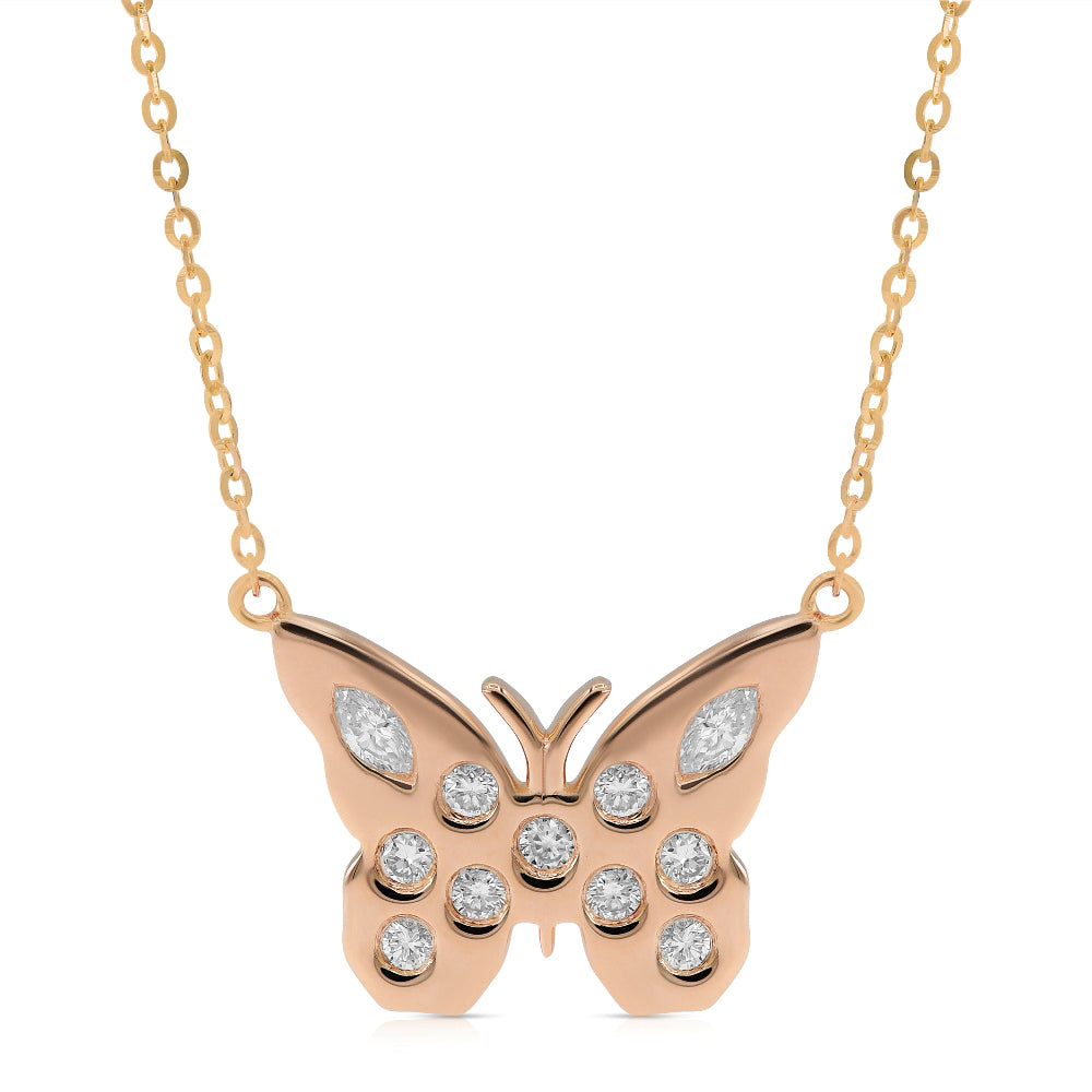 0.41 ct. Diamond 14K Rose Gold Butterfly Pendant Necklace 18"