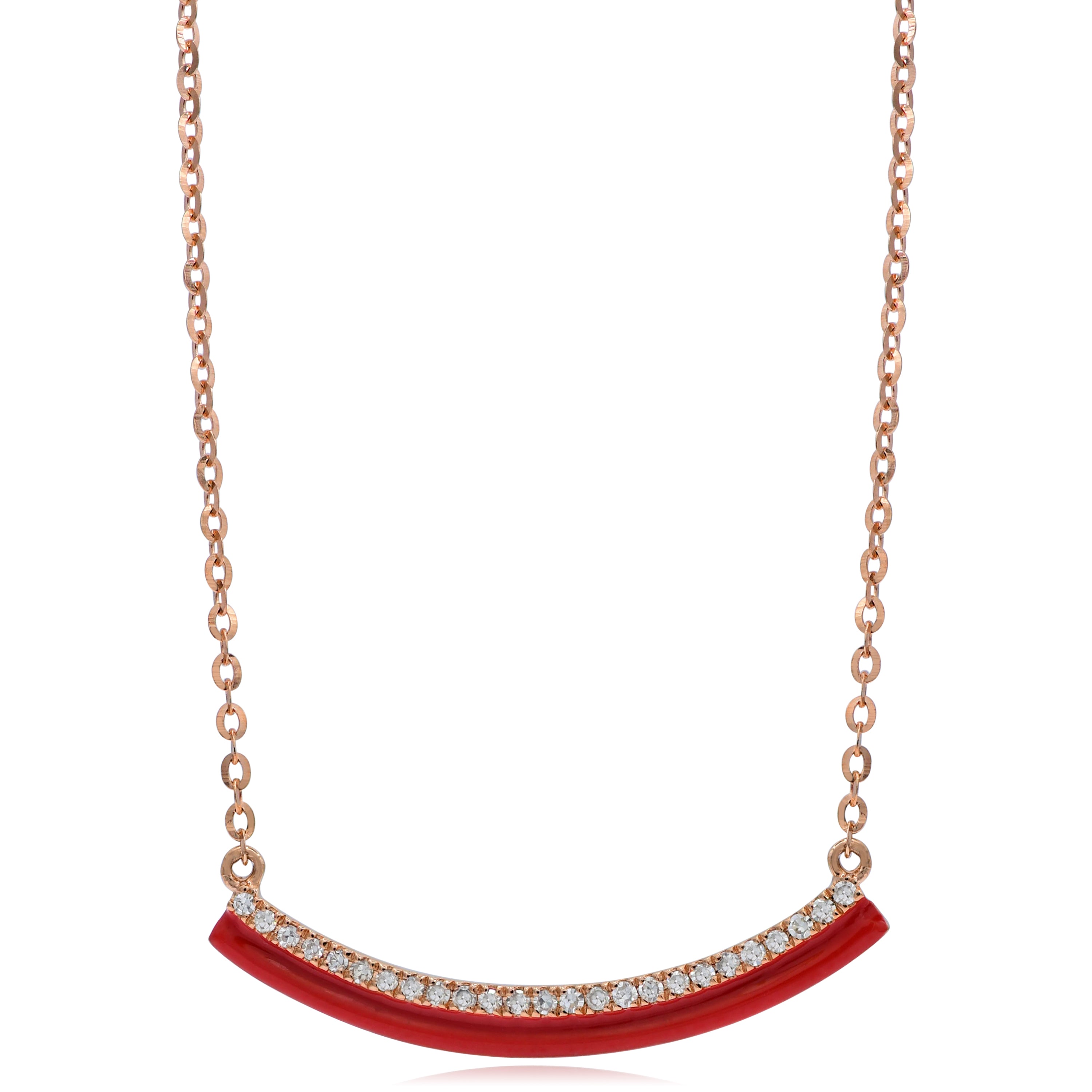 0.1 ct. Diamond 14K Rose Gold Red Enamel Bar Necklace 18"