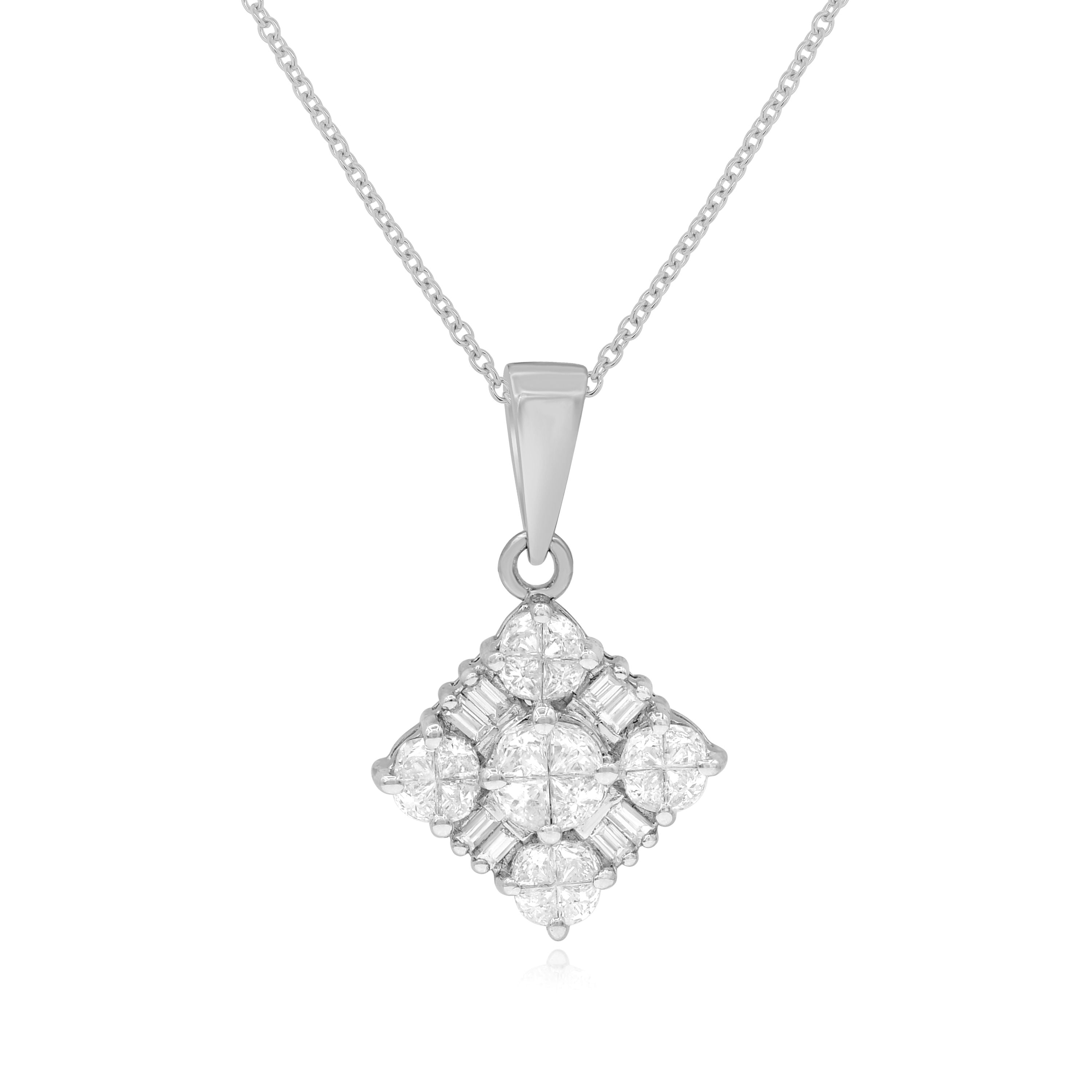 1.22 ct. Diamond 14K White Gold Square Pendant