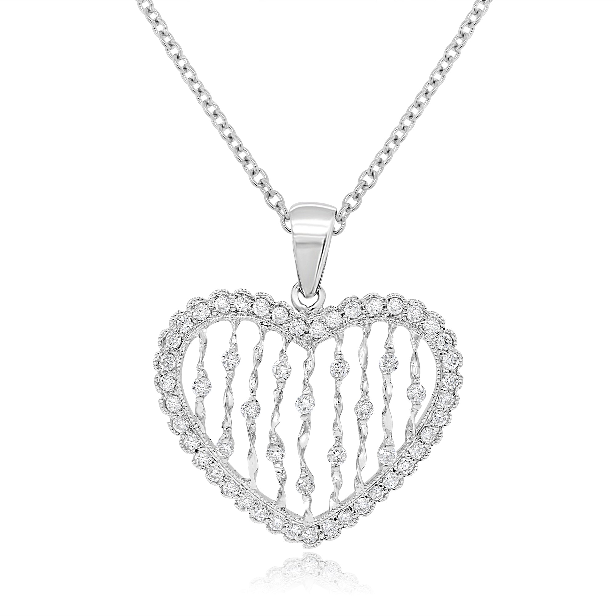 0.57 ct. Diamond 14K White Gold Heart Pendant With 18" Chain