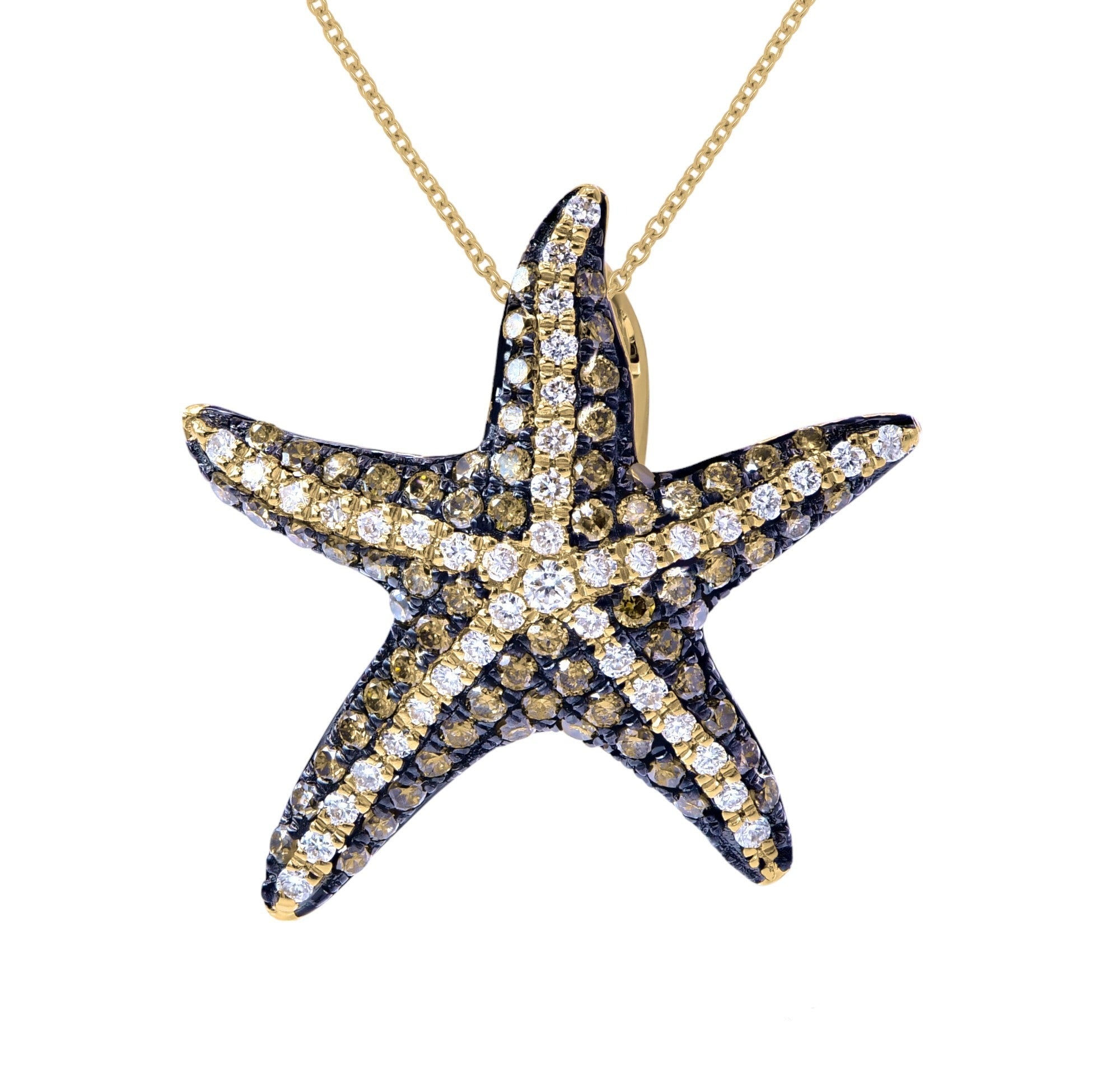 0.65 ct. Black & White Diamond 14K Yellow Gold Starfish Pendant