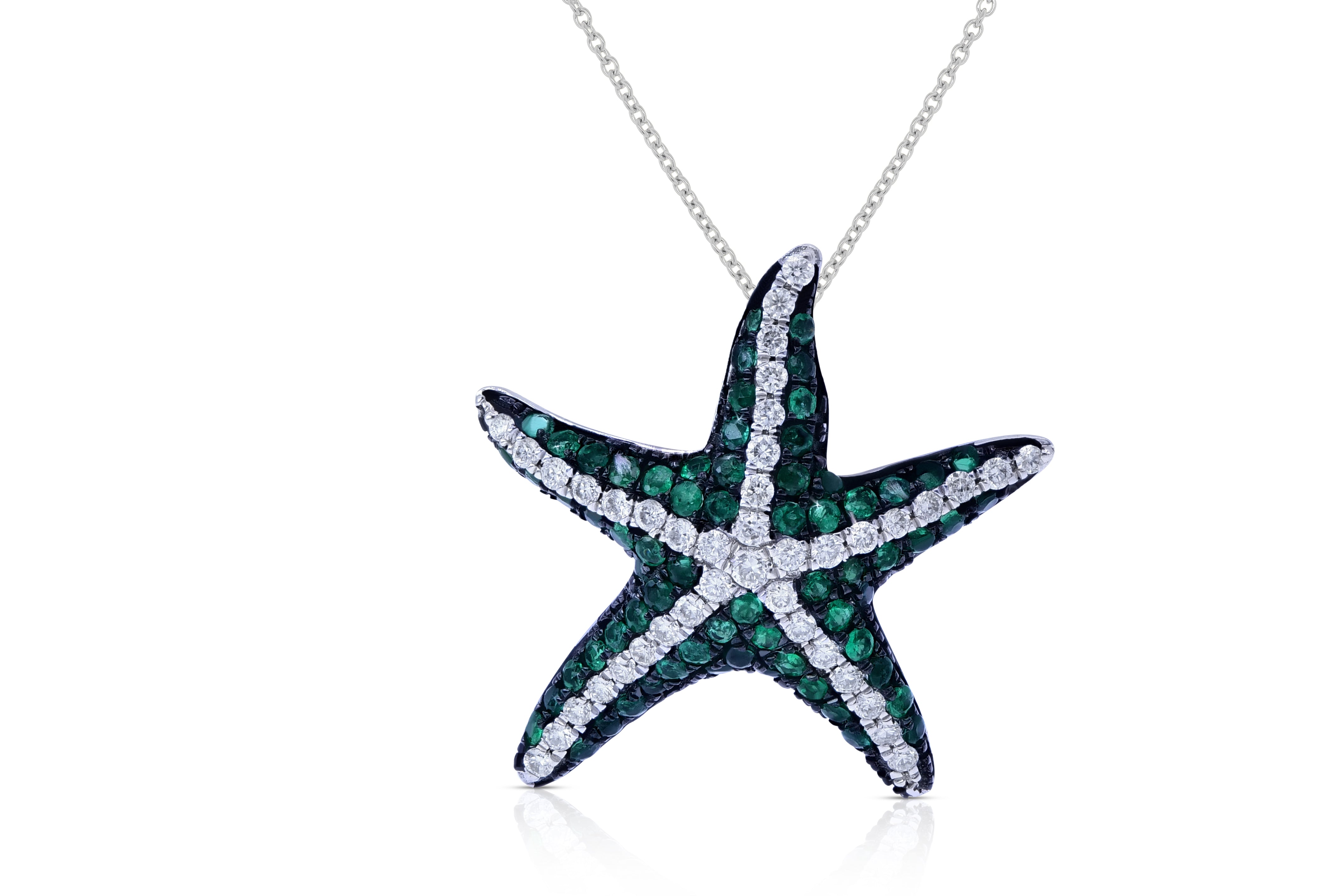 0.35 ct. Emerald & 0.21 ct. Diamond 14K White Gold Starfish Pendant
