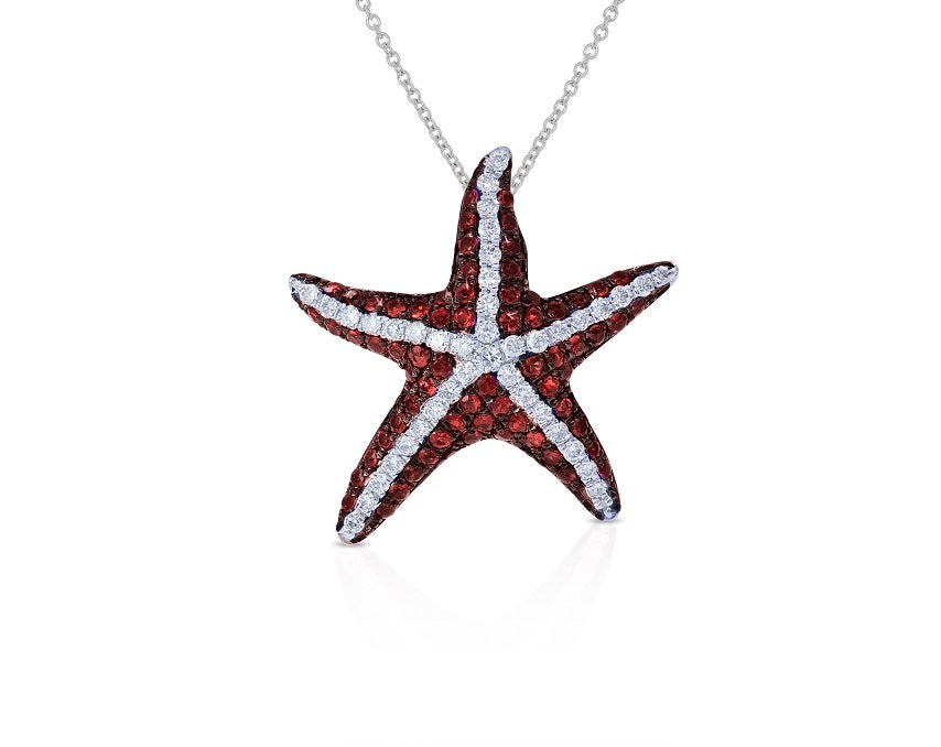 0.38 ct. Ruby & 0.23 ct. Diamond 14K White Gold Starfish Pendant
