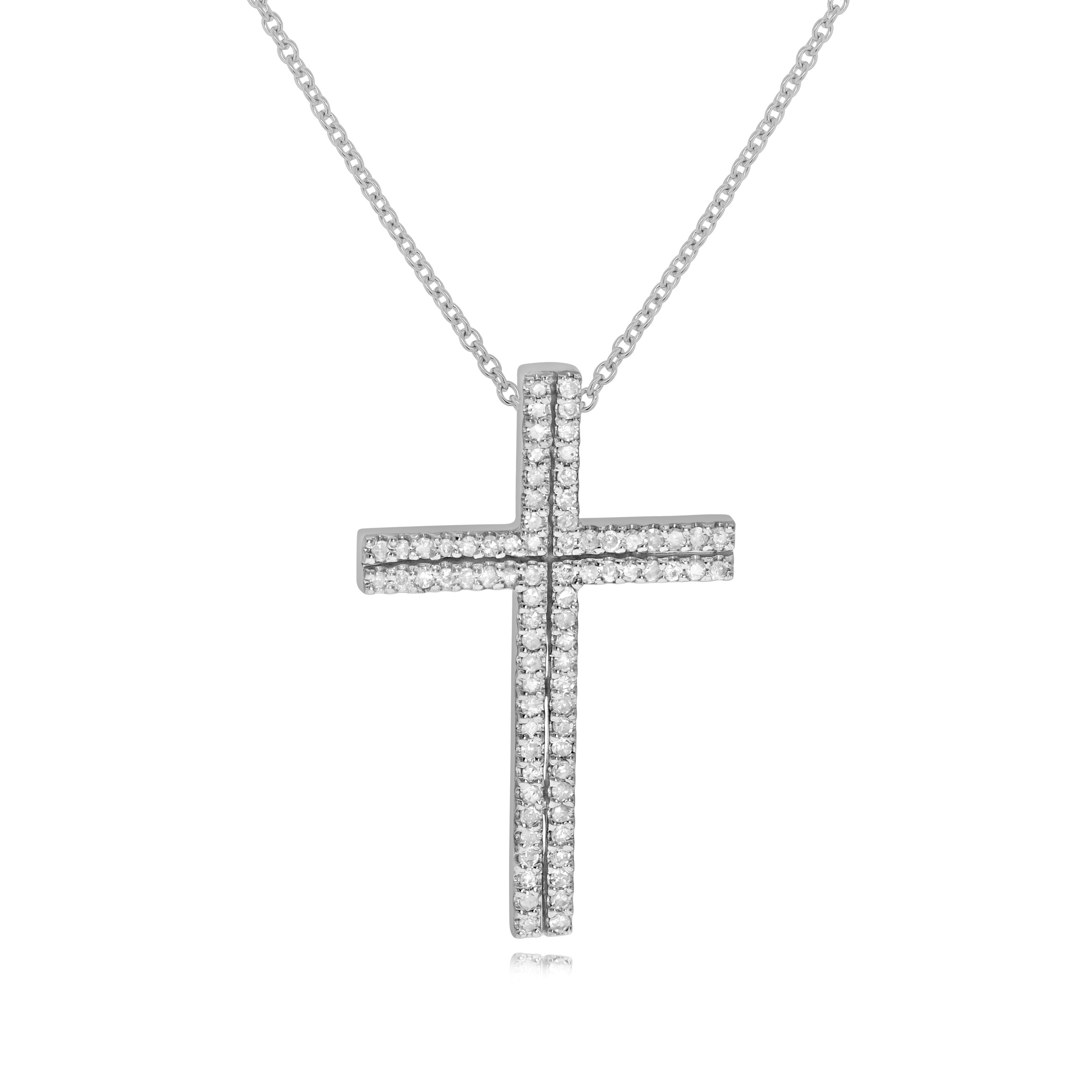 0.39 ct. Diamond 14K White Gold Double Cross Pendant