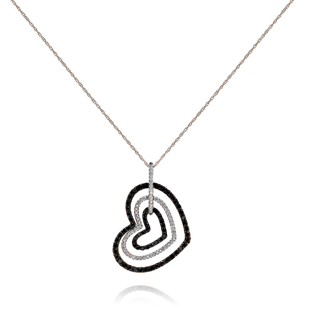 0.87 ct. Black & White Diamond 14K Rose Gold Pave Heart Pendant