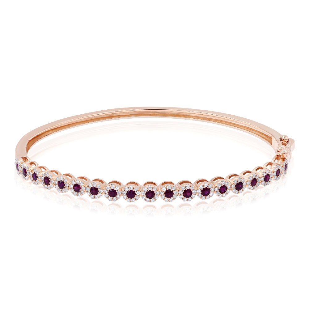 0.77 ct. Ruby & 0.64 ct. Diamond 14K Rose Gold Hinged Bangle Bracelet