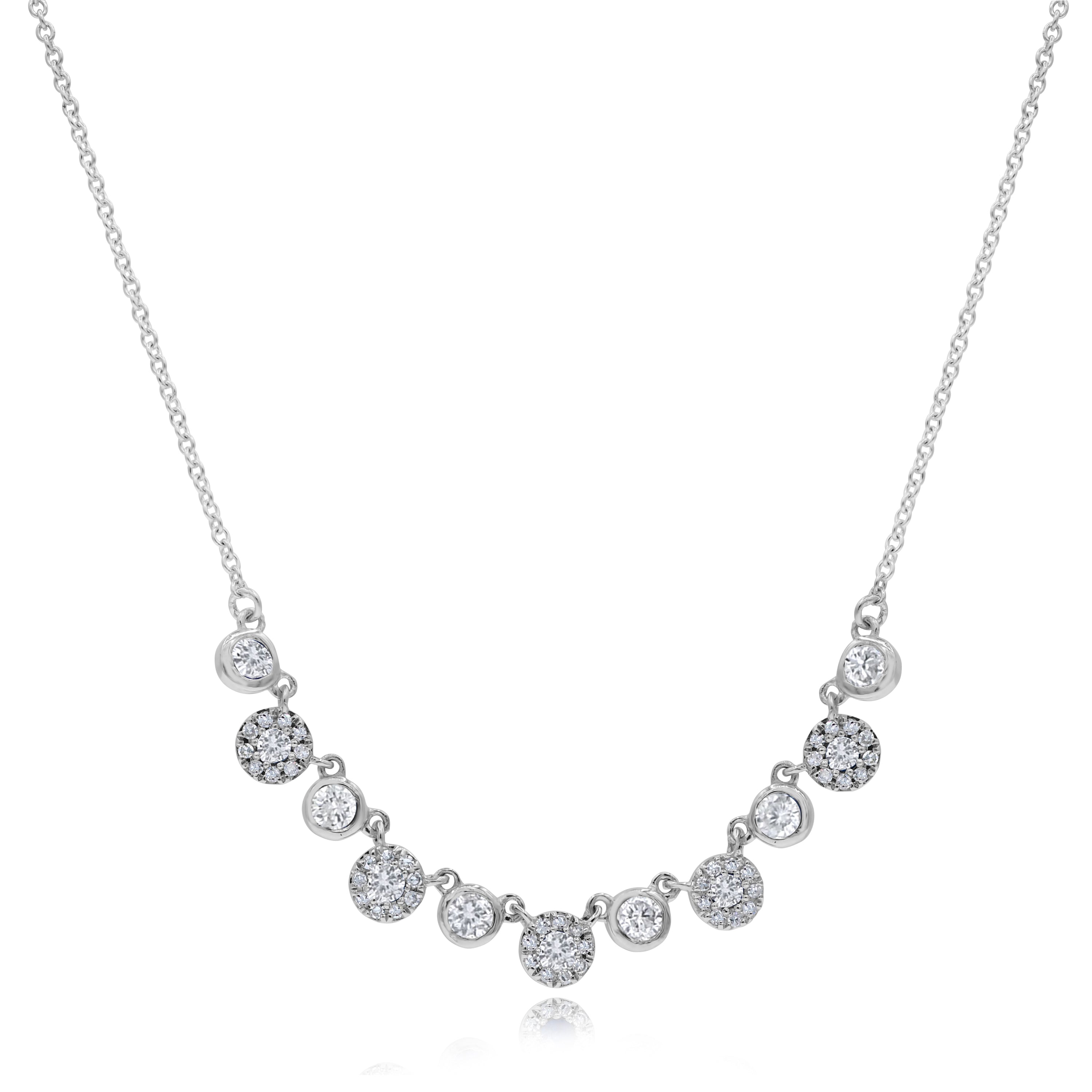 0.5 ct. Diamond 14K White Gold 3D Multi Flower Cluster Bezel Necklace 18"