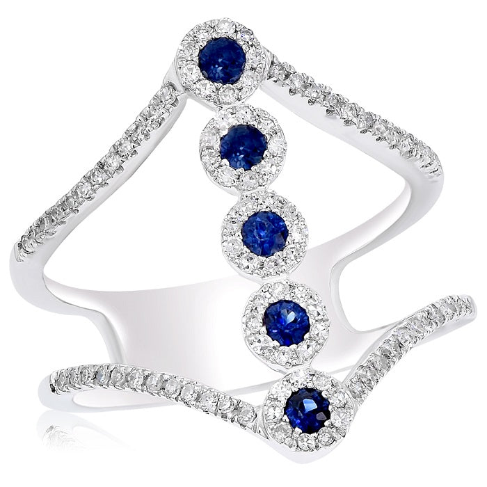 0.18 ct. Ruby & 0.3 ct. Diamond 14K White Gold Pave Wide Finger Bypass Ring
