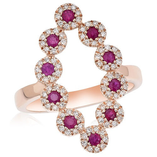 0.4 ct. Ruby & 0.25 ct. Diamond 14K Rose Gold Floret Hollow Marquise Halo Ring