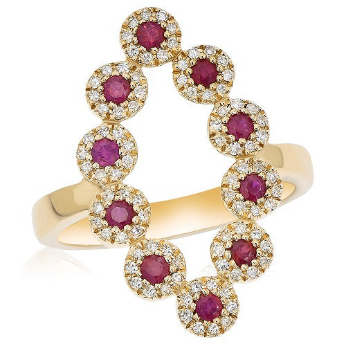 0.41 ct. Ruby & 0.25 ct. Diamond 14K Yellow Gold Floret Hollow Marquise Halo Ring