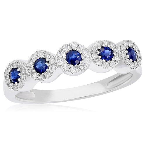 0.3 ct. Sapphire & 0.23 ct. Diamond 14K White Gold Floret Ring