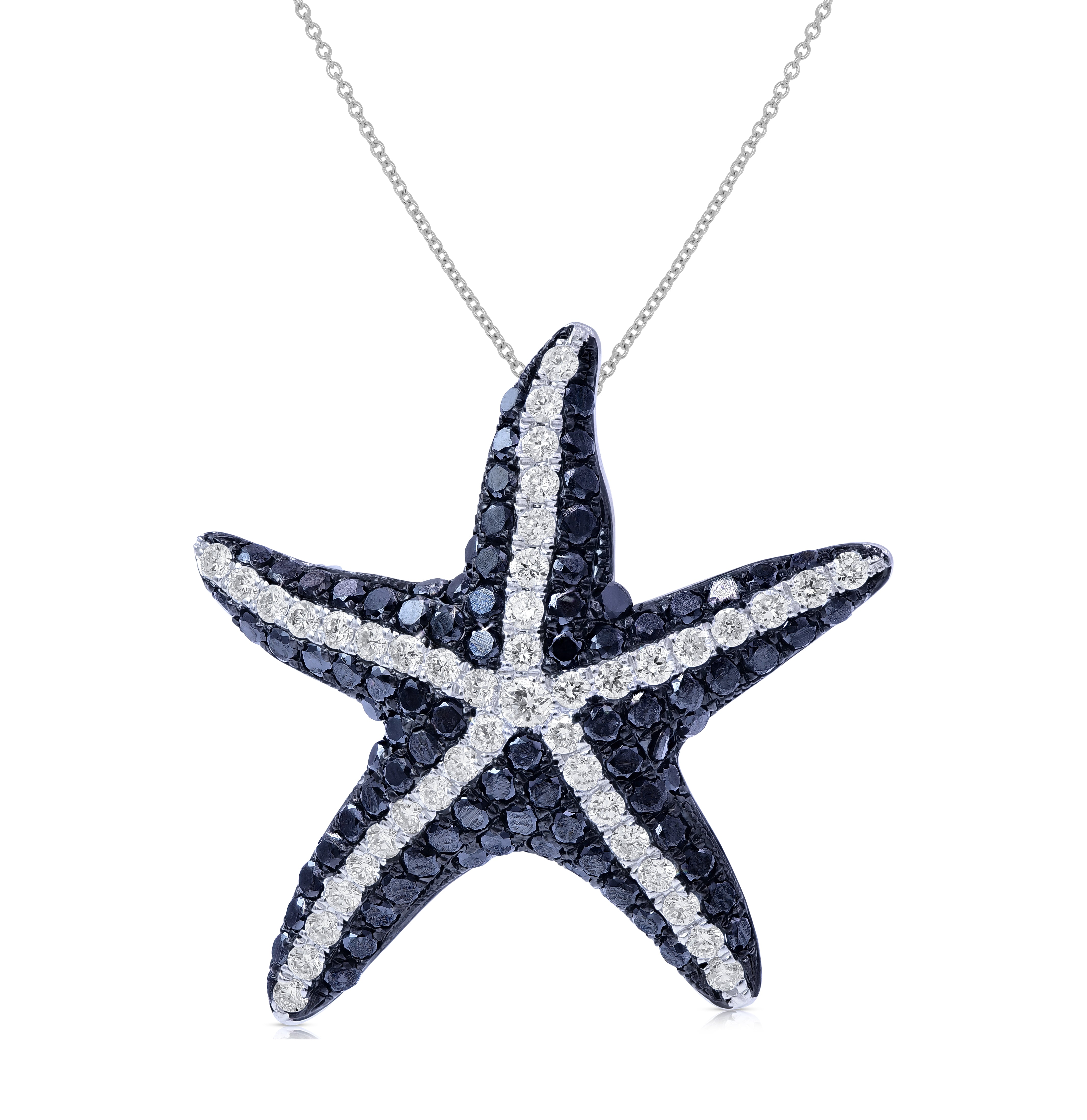 1.47 ct. Blue Diamond & 0.62 ct. Diamond 14K White Gold Starfish Pendant