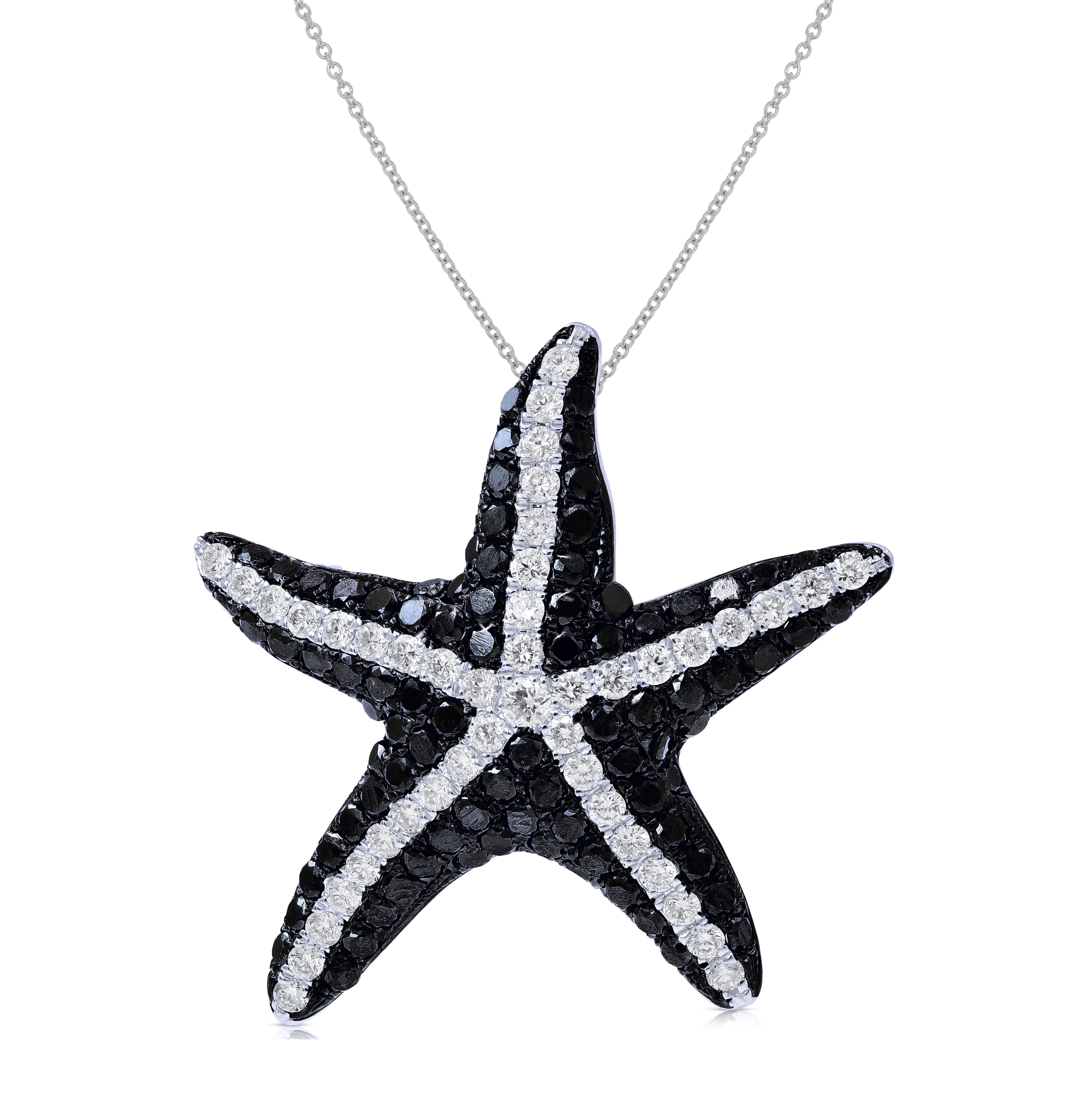 2.16 ct. Black & White Diamond 14K White Gold Starfish Pendant