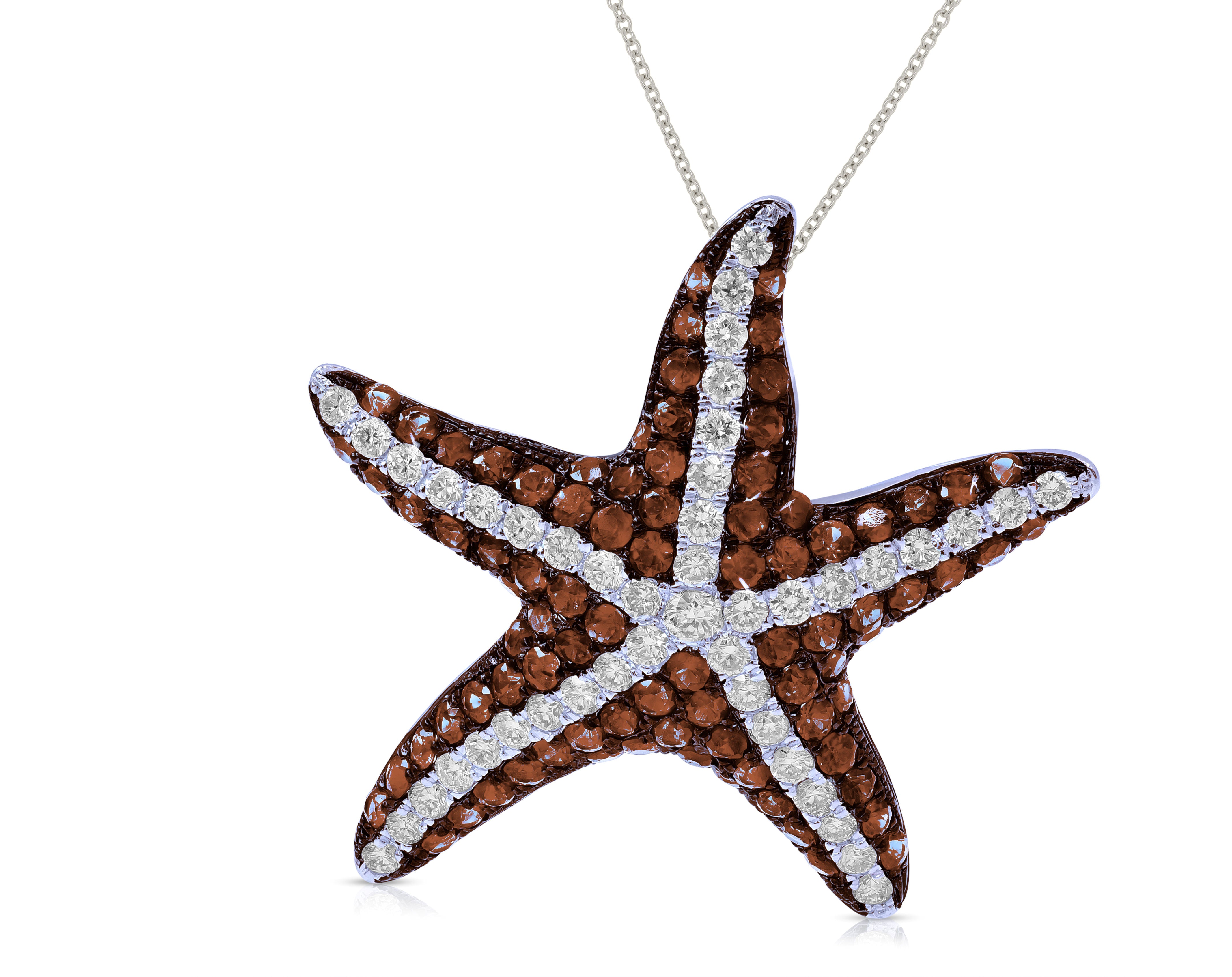 1.56 ct. Brown Diamond & 0.7 ct. Diamond 14K White Gold Starfish Pendant