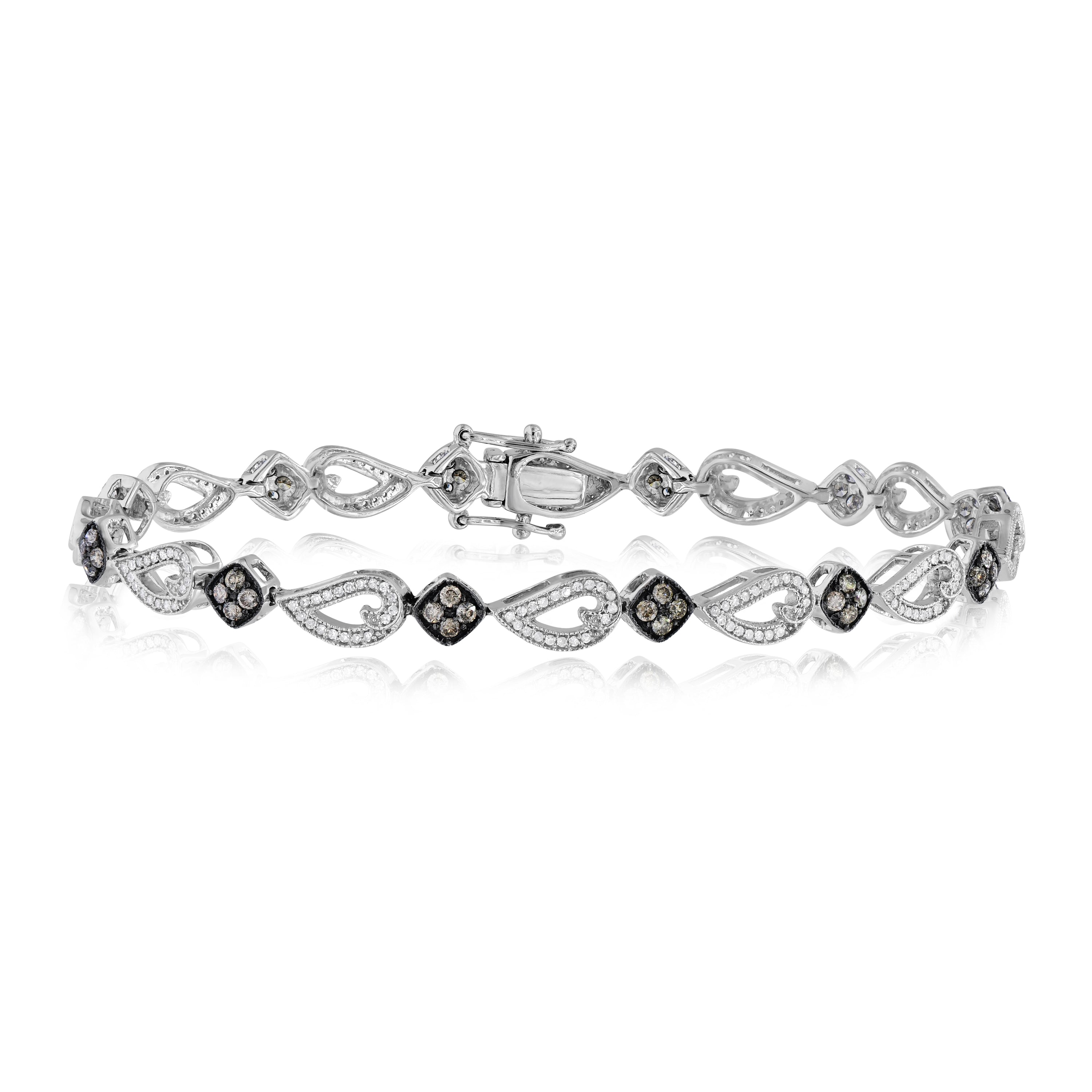 1.48 ct. Brown & White Diamond 14K White Gold Paisley Link Bracelet