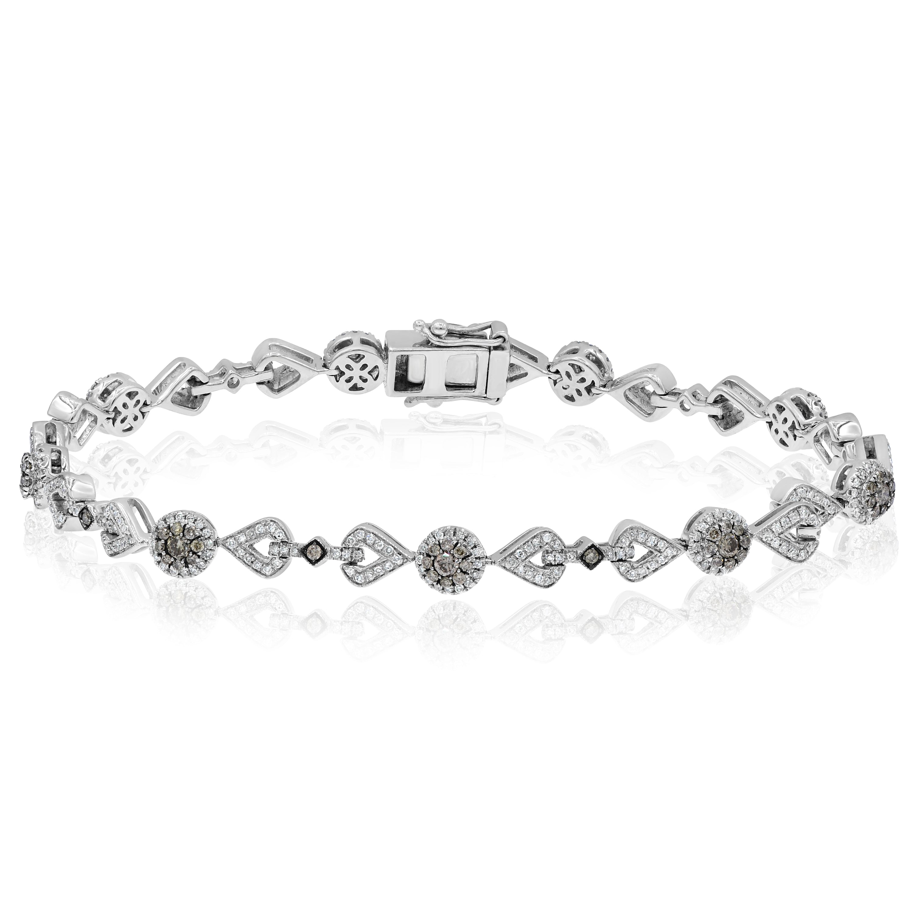 1.66 ct. Brown & White Diamond 14K White Gold Link Bracelet