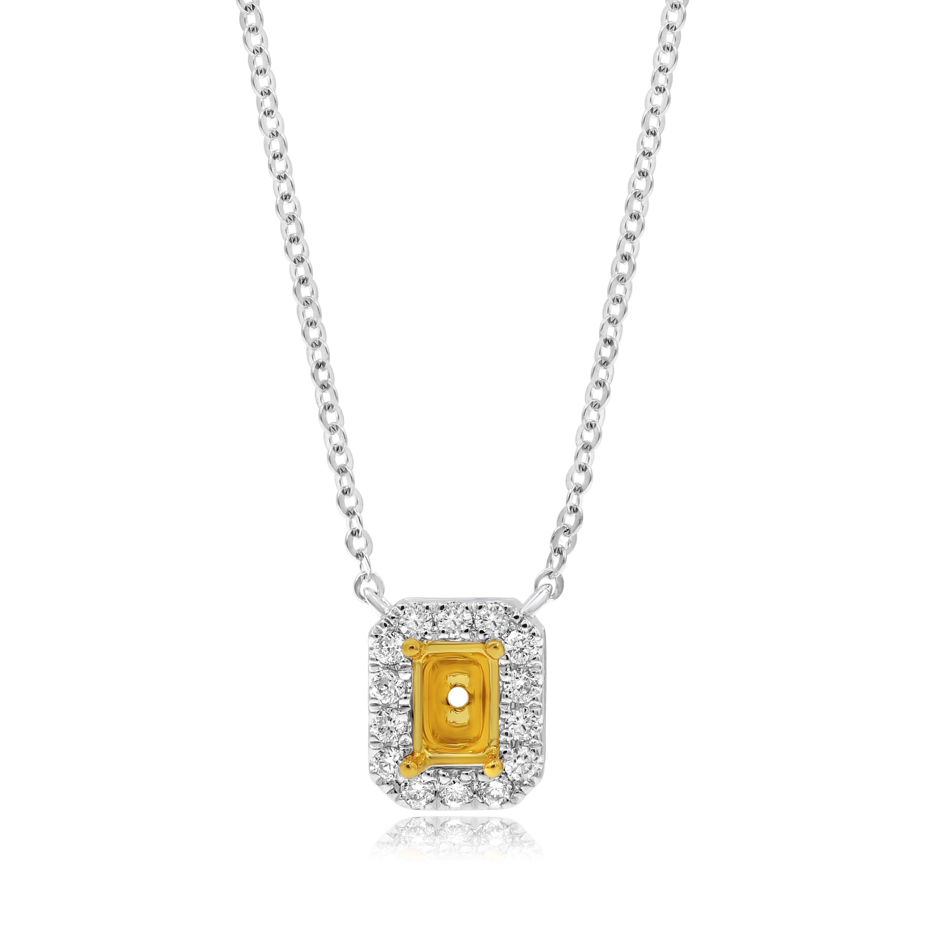 0.17 ct. Diamond 14K Two Tone Gold Halo Pendant Necklace Mounting 18"