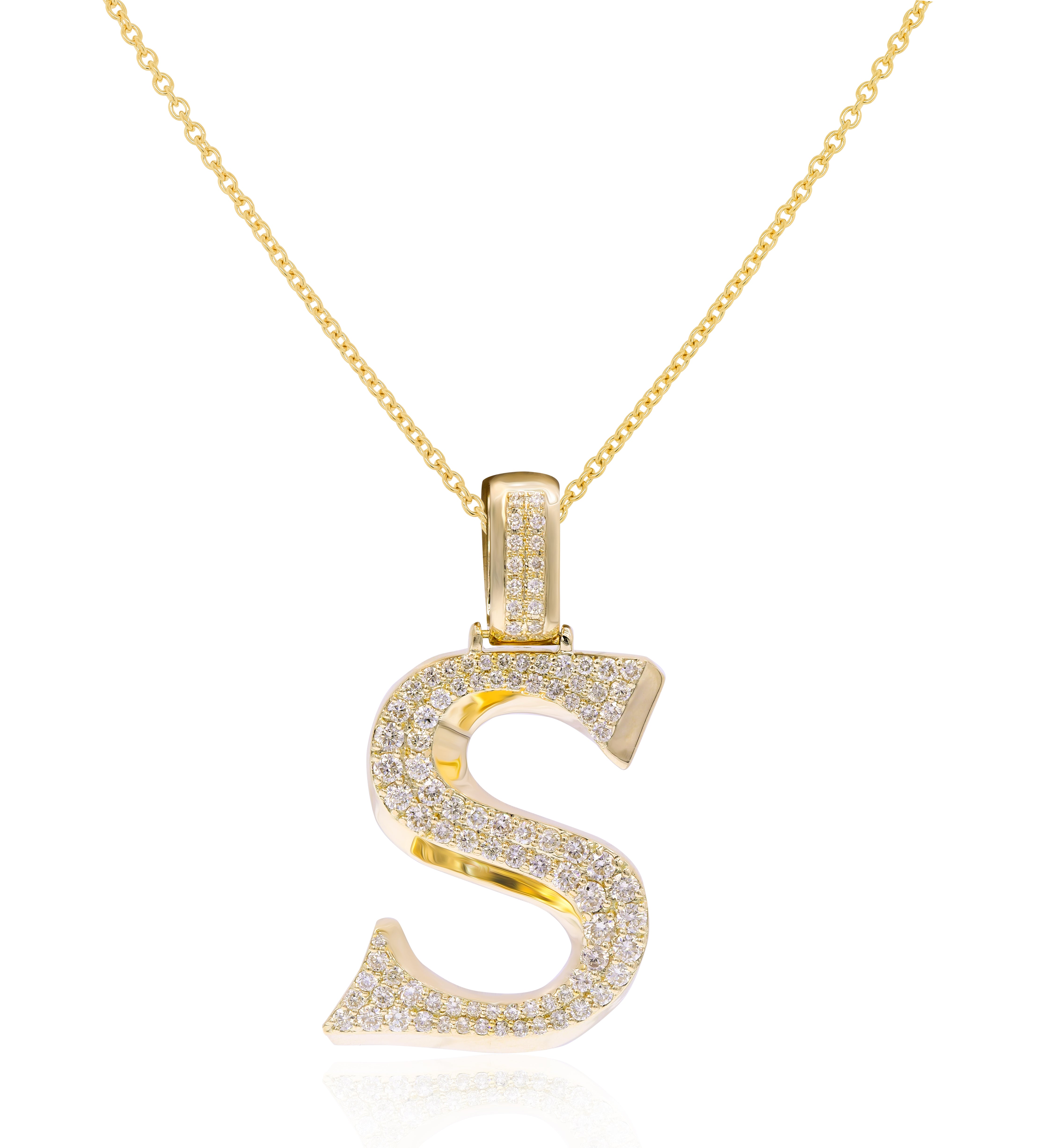 1.56 ct. Diamond 14K Yellow Gold 'S' 3D Initial Pendant