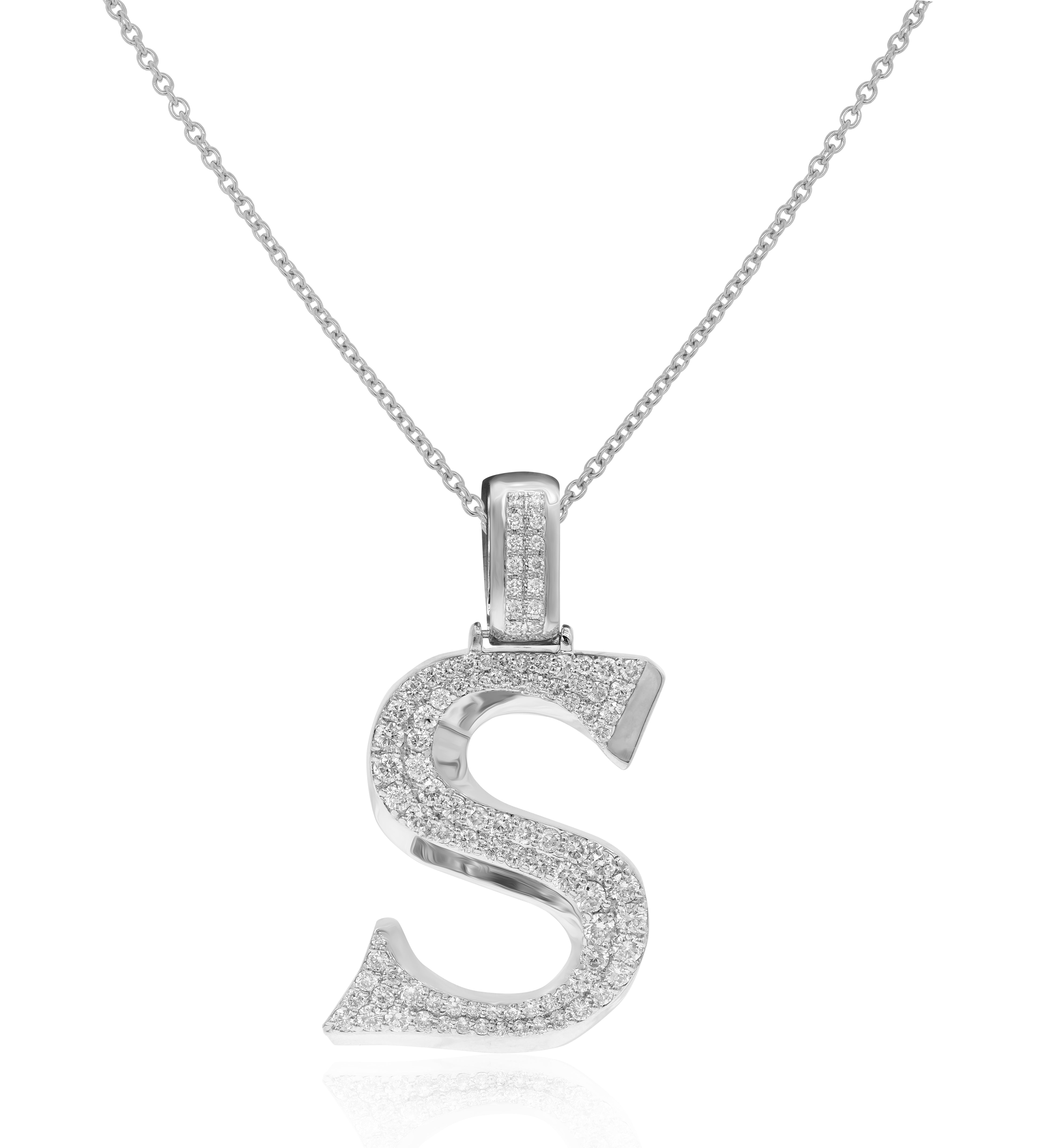 1.57 ct. Diamond 14K White Gold 'S' 3D Initial Pendant
