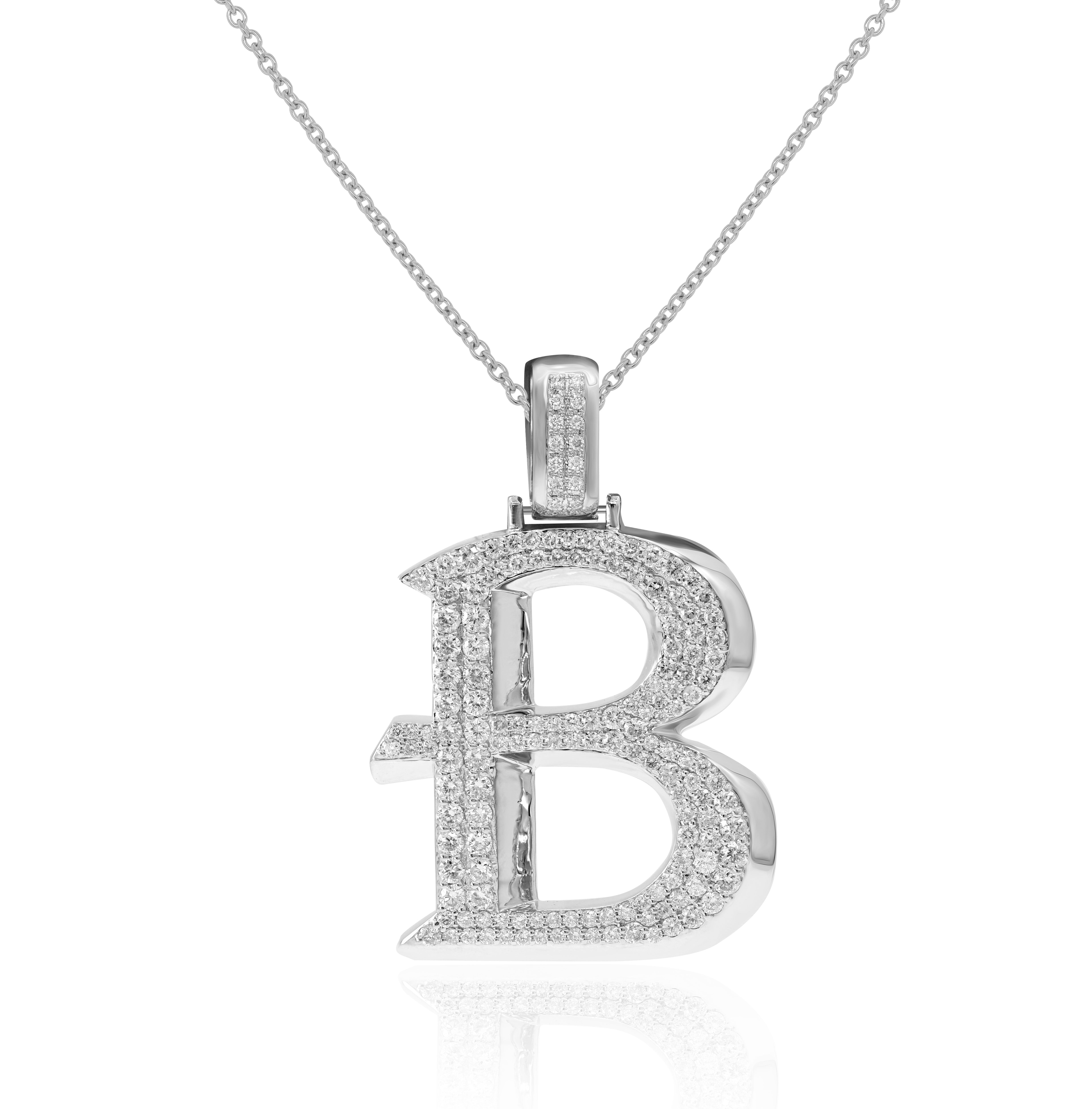 1.61 ct. Diamone 14K White Gold 'B' 3D Initial Pendant