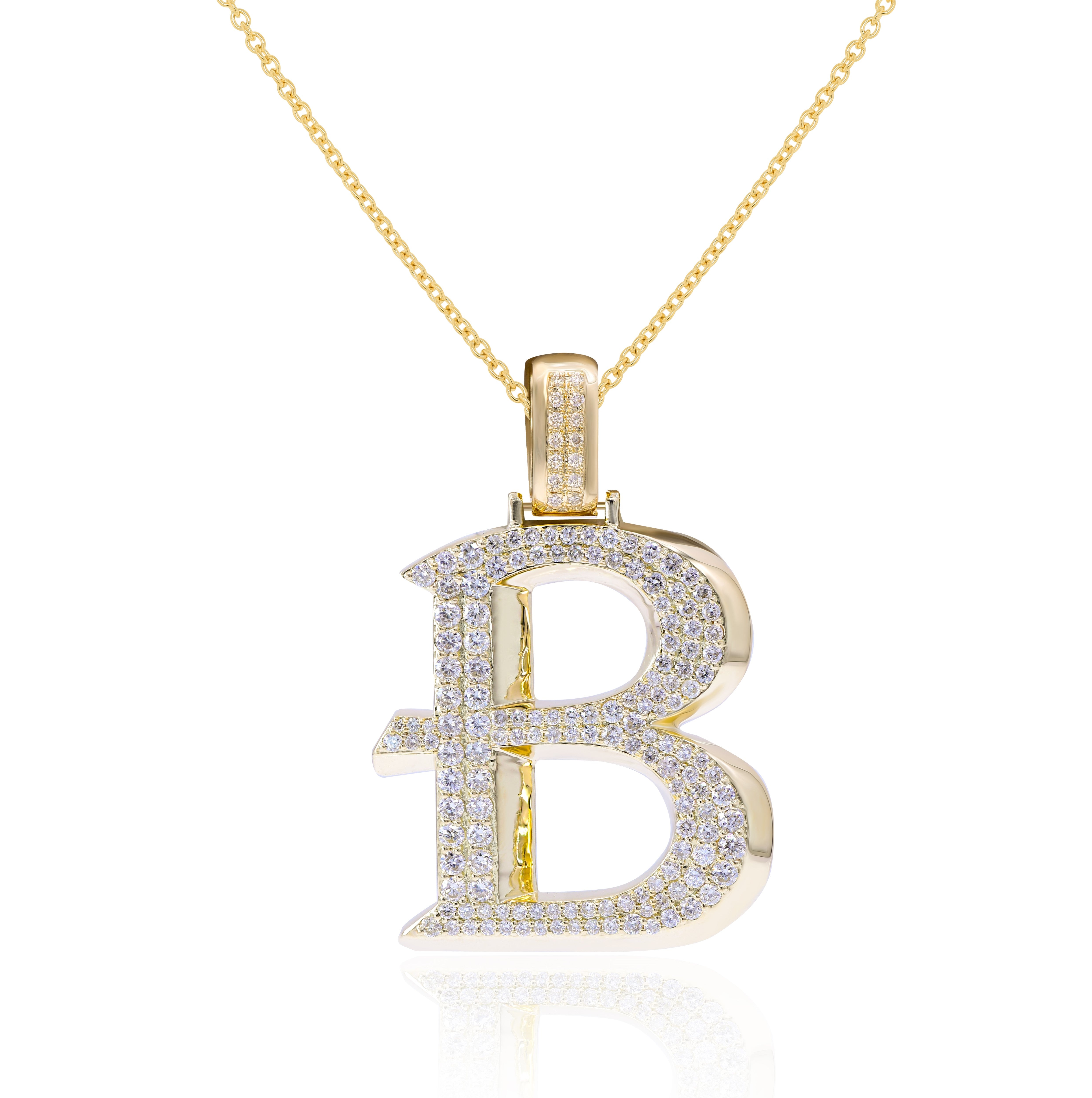 1.61 ct. Diamond 14K Yellow Gold 'B' 3D Initial Pendant