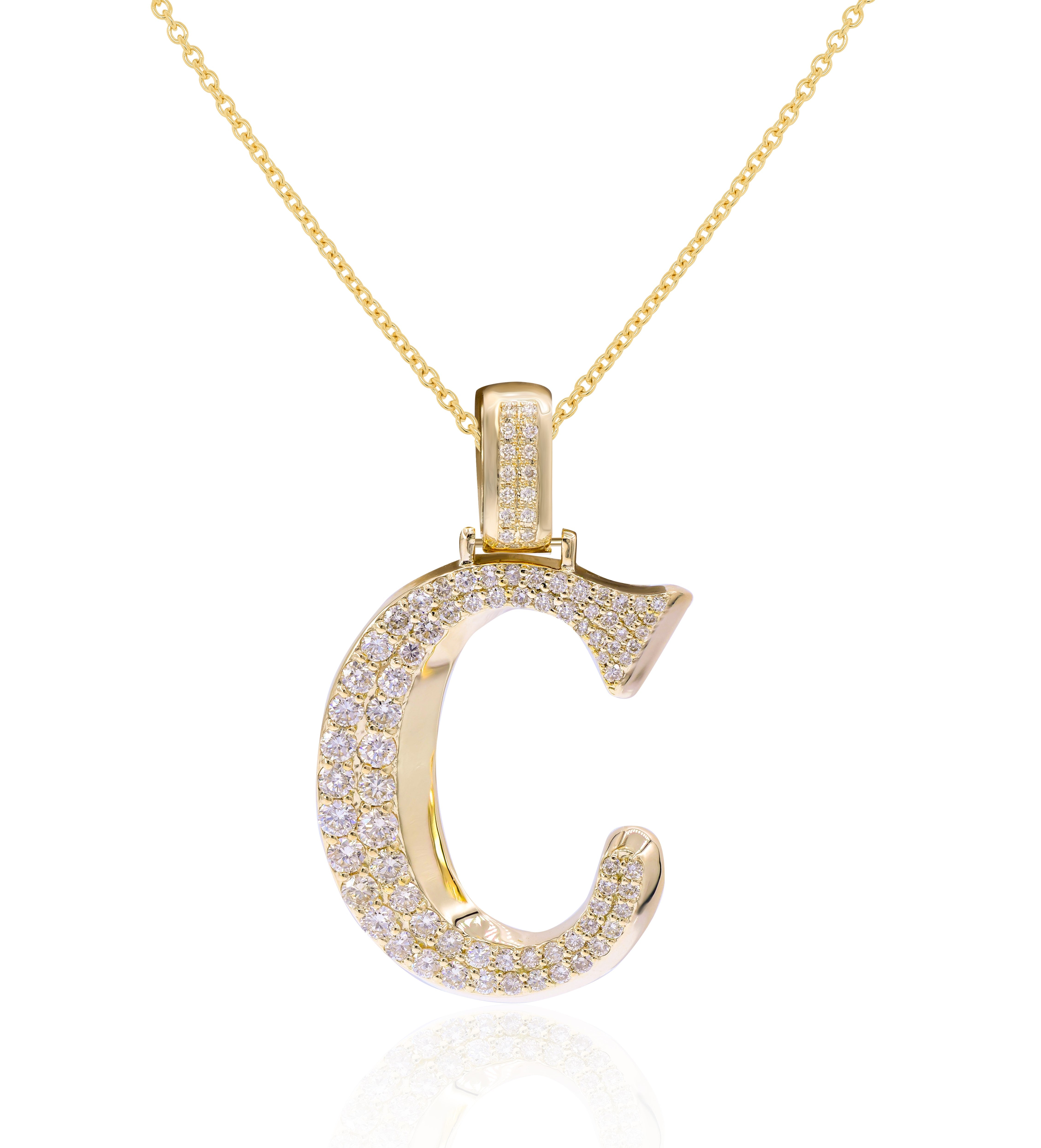 1.50 ct. Diamond 14K Yellow Gold 'C' 3D Initial Pendant