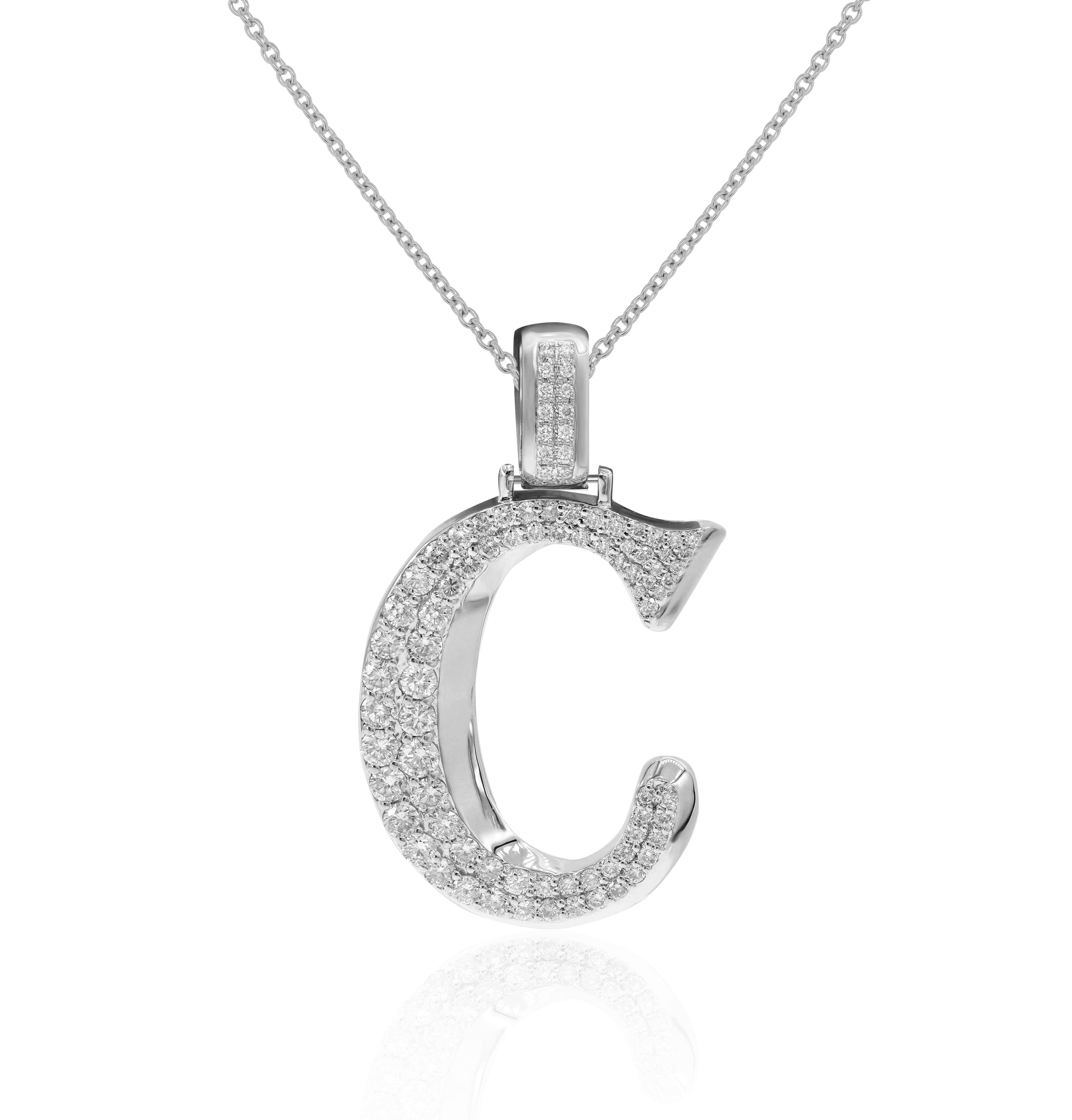 1.58 ct. Diamond 14K White Gold 'C' 3D Initial Pendant