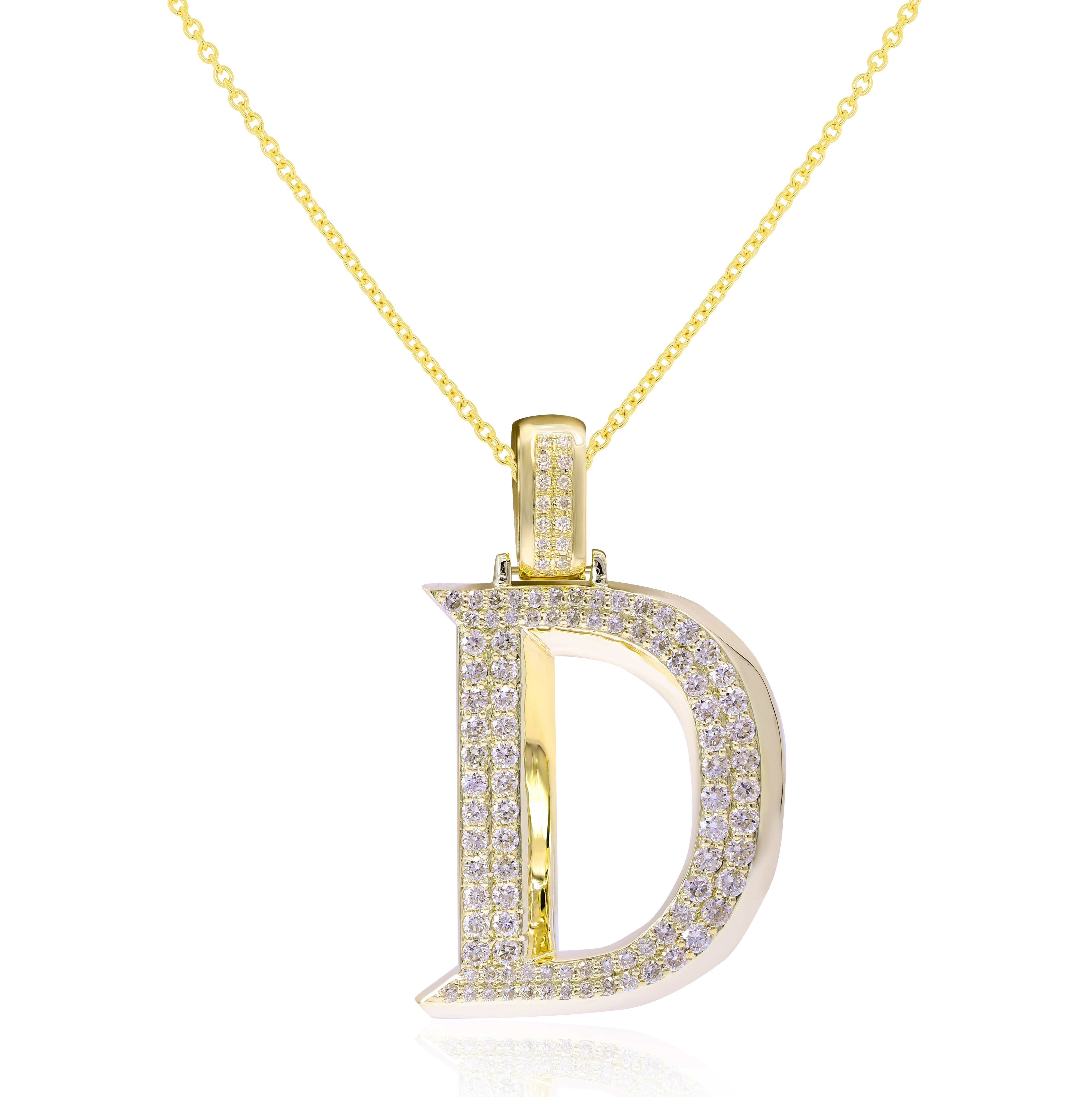1.61 ct. Diamond 14K Yellow Gold 'D' 3D Initial Pendant