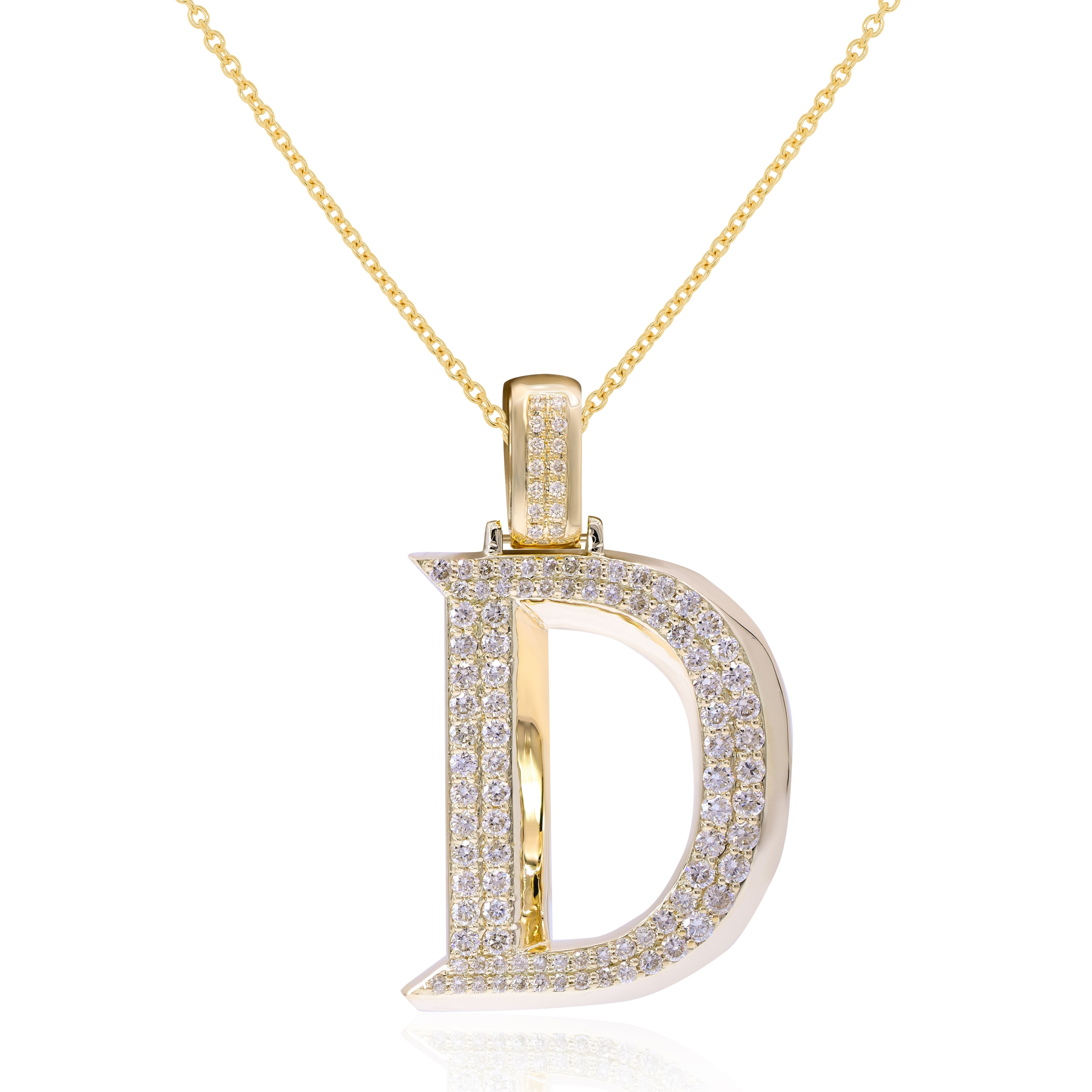 0.78 ct. Diamond 14K Yellow Gold 'D' 3D  Initial Pendant