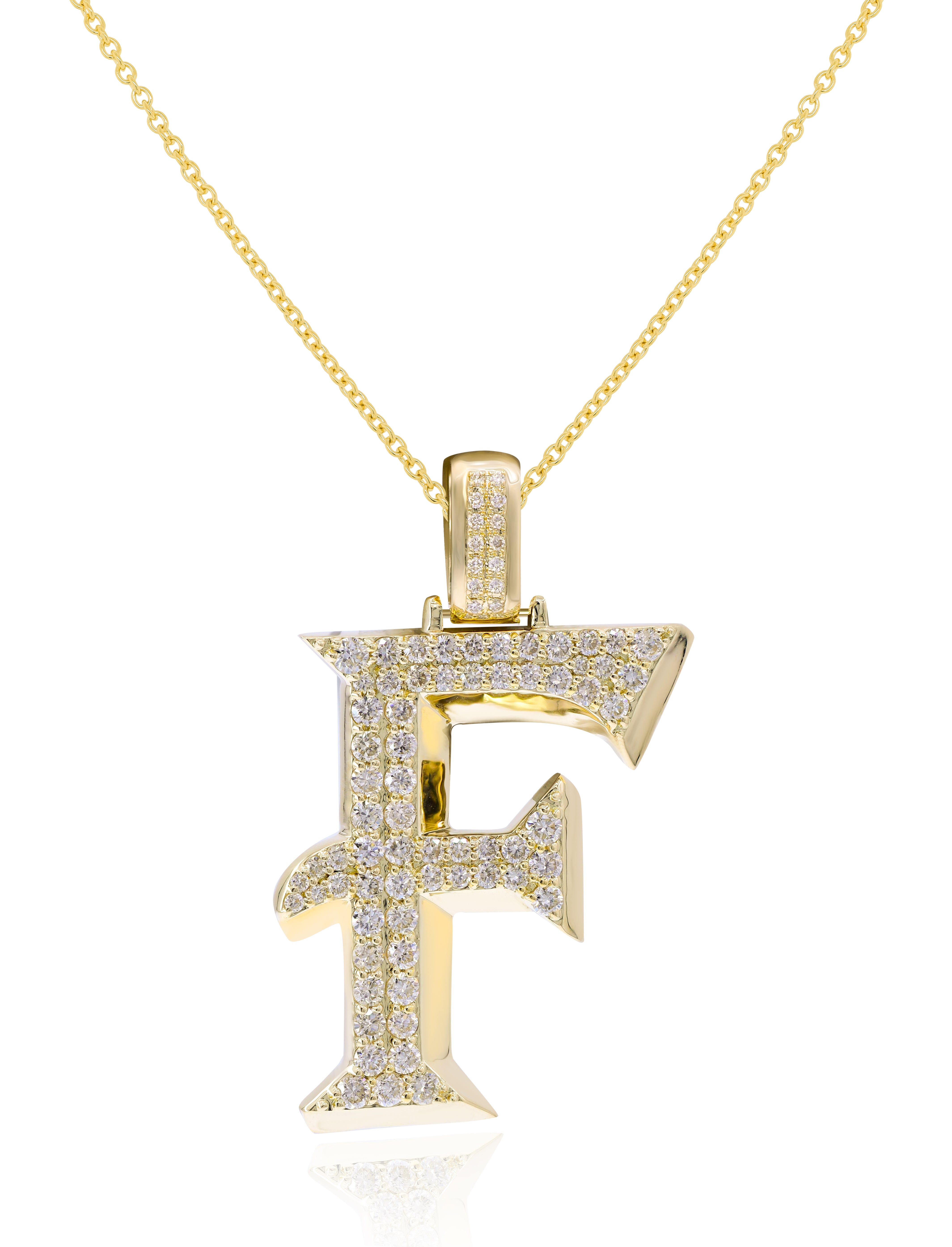 1.59 ct. Diamond 14K Yellow Gold 'F' 3D Initial Pendant