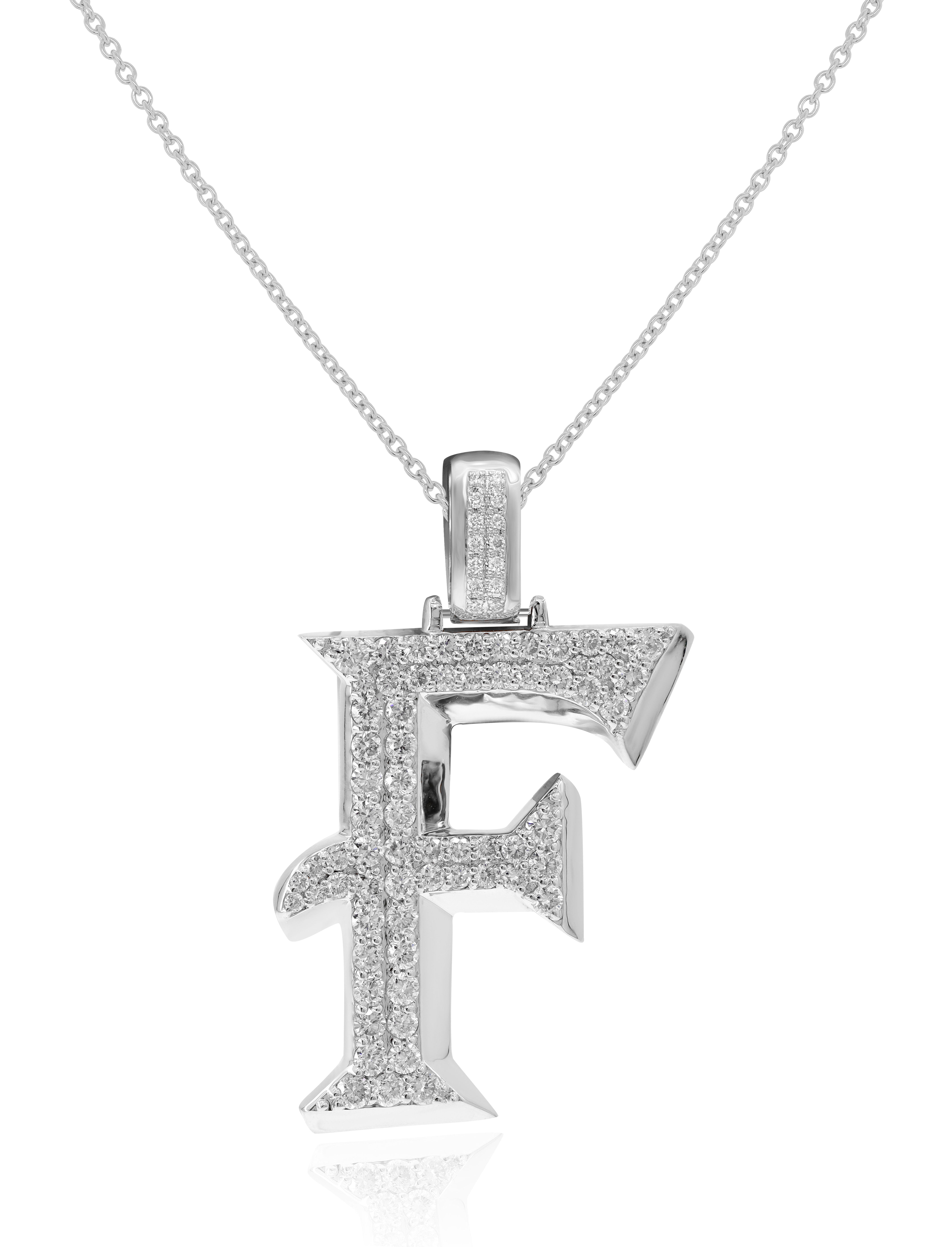 0.69 ct. Diamond 14K White Gold 'F' 3D Initial Pendant