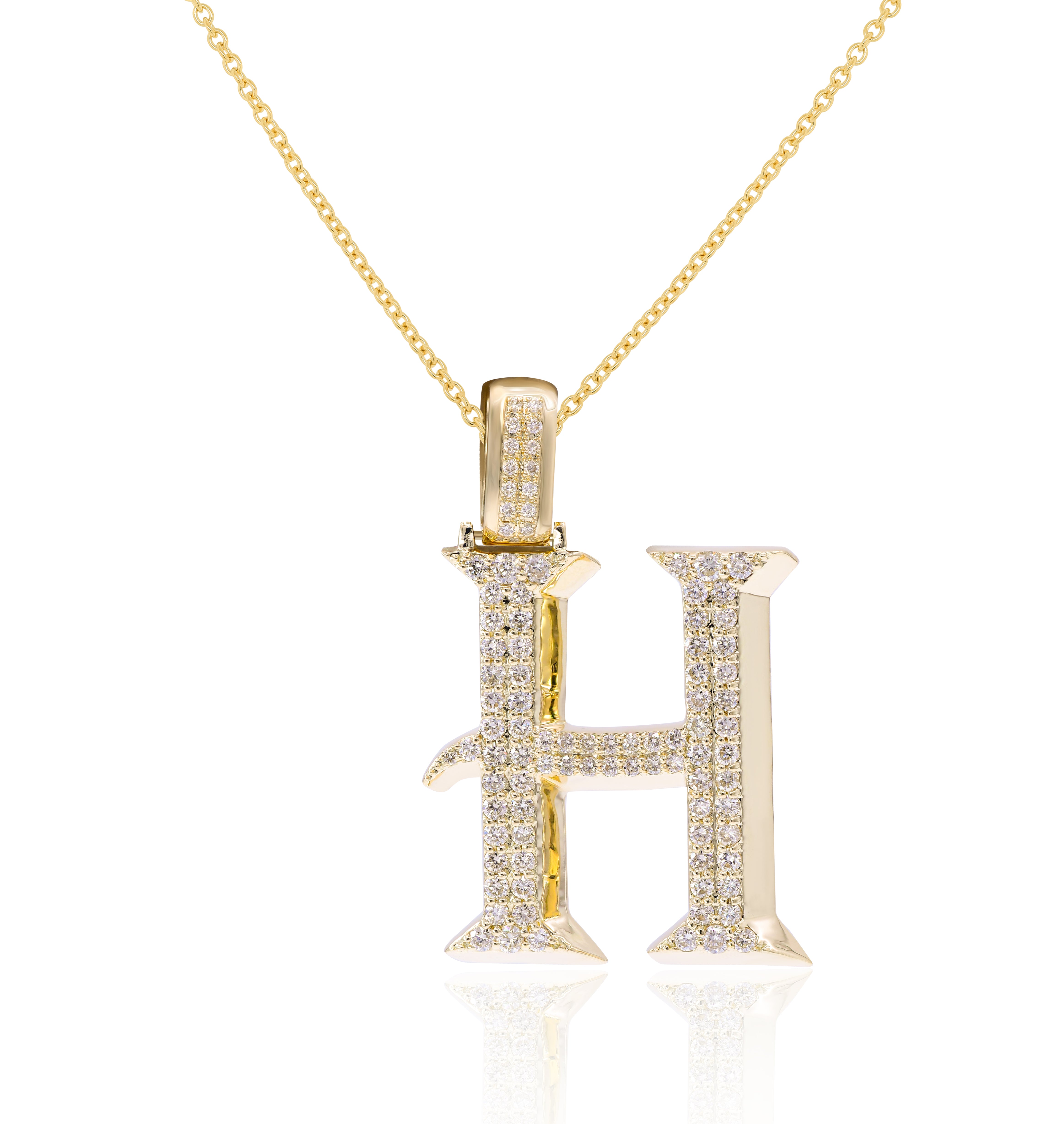 1.52 ct. Diamond 14K Yellow Gold 'H' 3D Initial Pendant