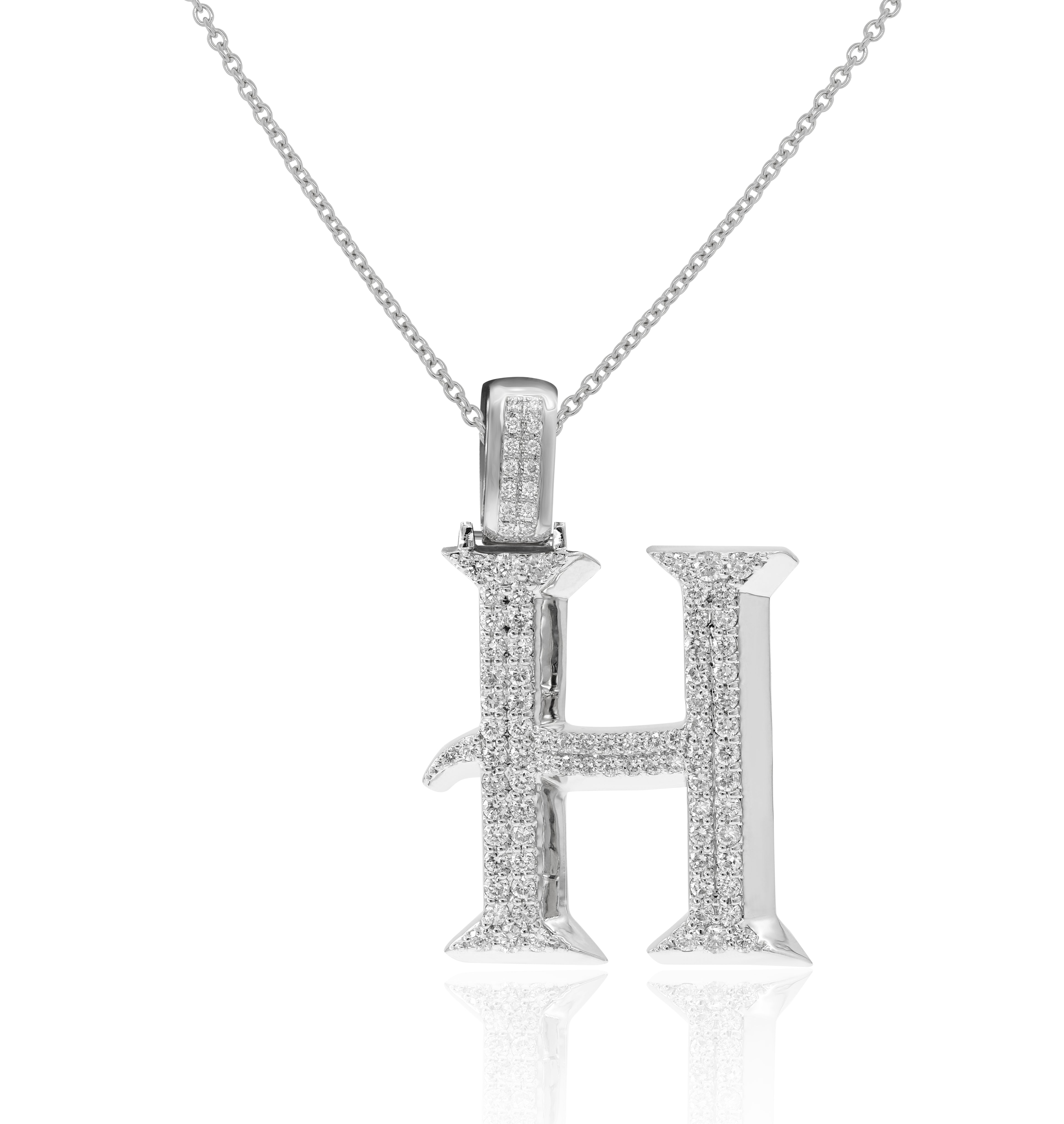 1.71 ct. Diamond 14K White Gold 'H' 3D Initial Pendant