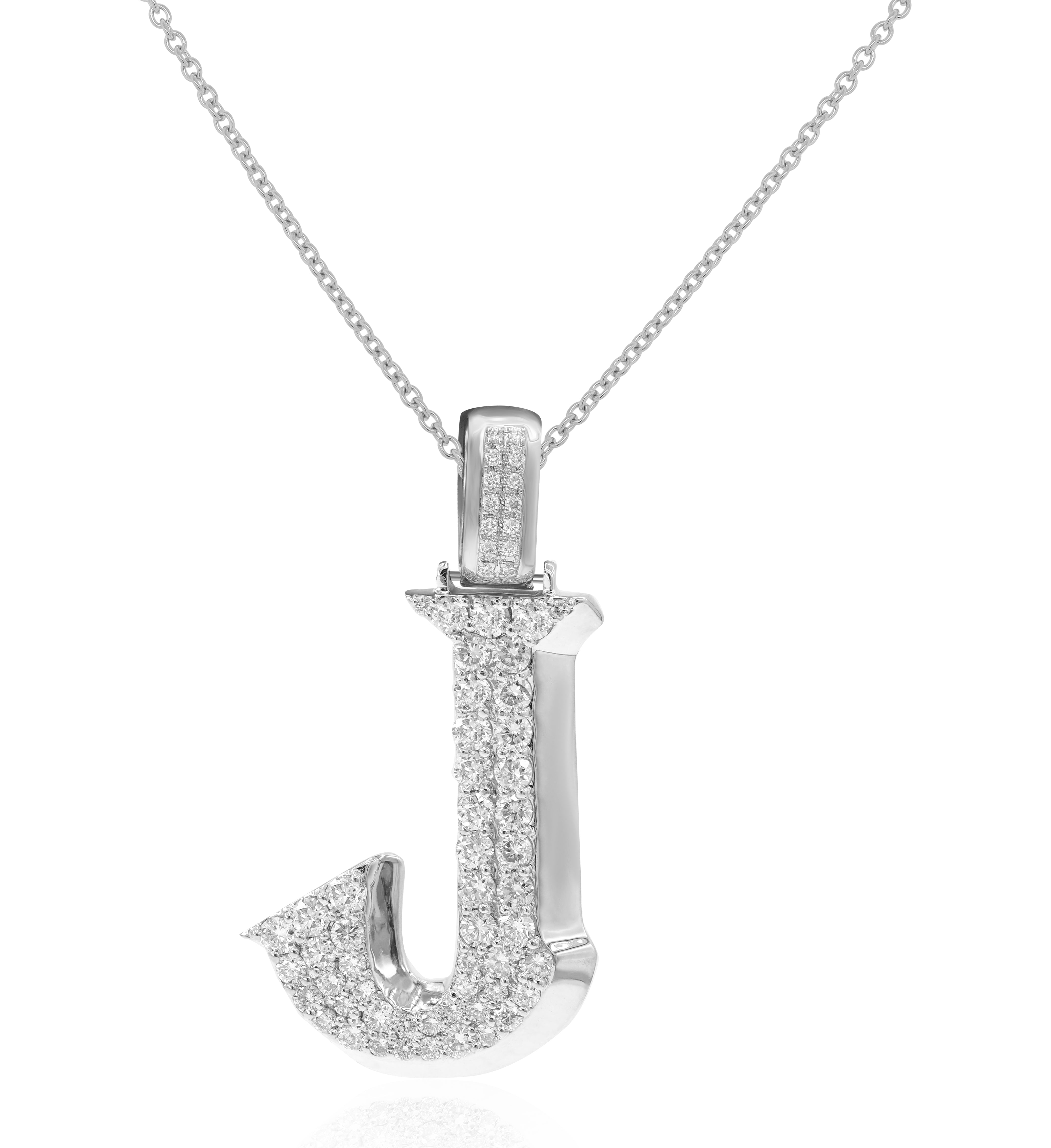 1.52 ct. Diamond 14K White Gold 'J' 3D Initial Pendant