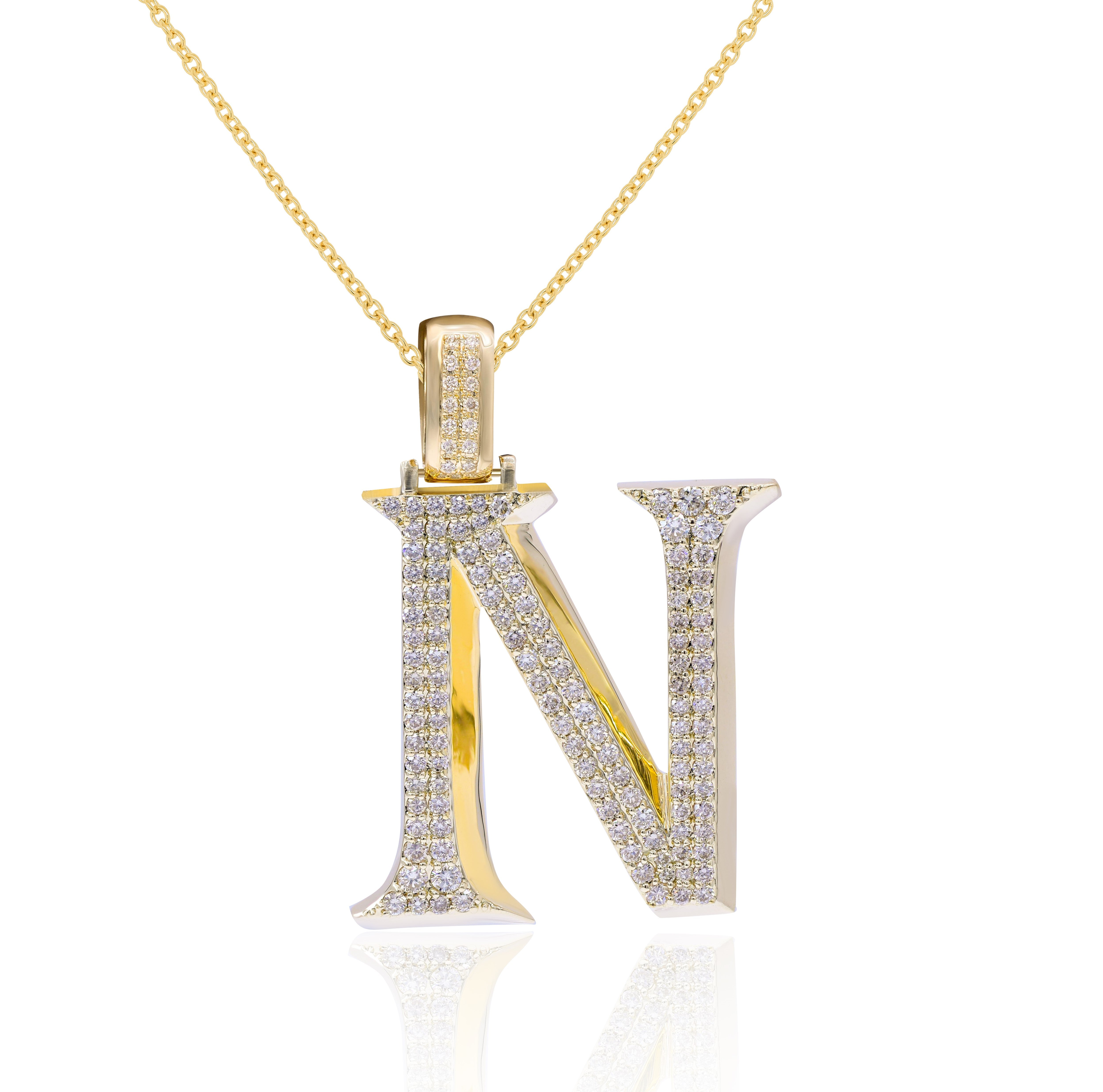 1.55 ct. Diamond 14K Yellow Gold 'N' 3D Initial Pendant