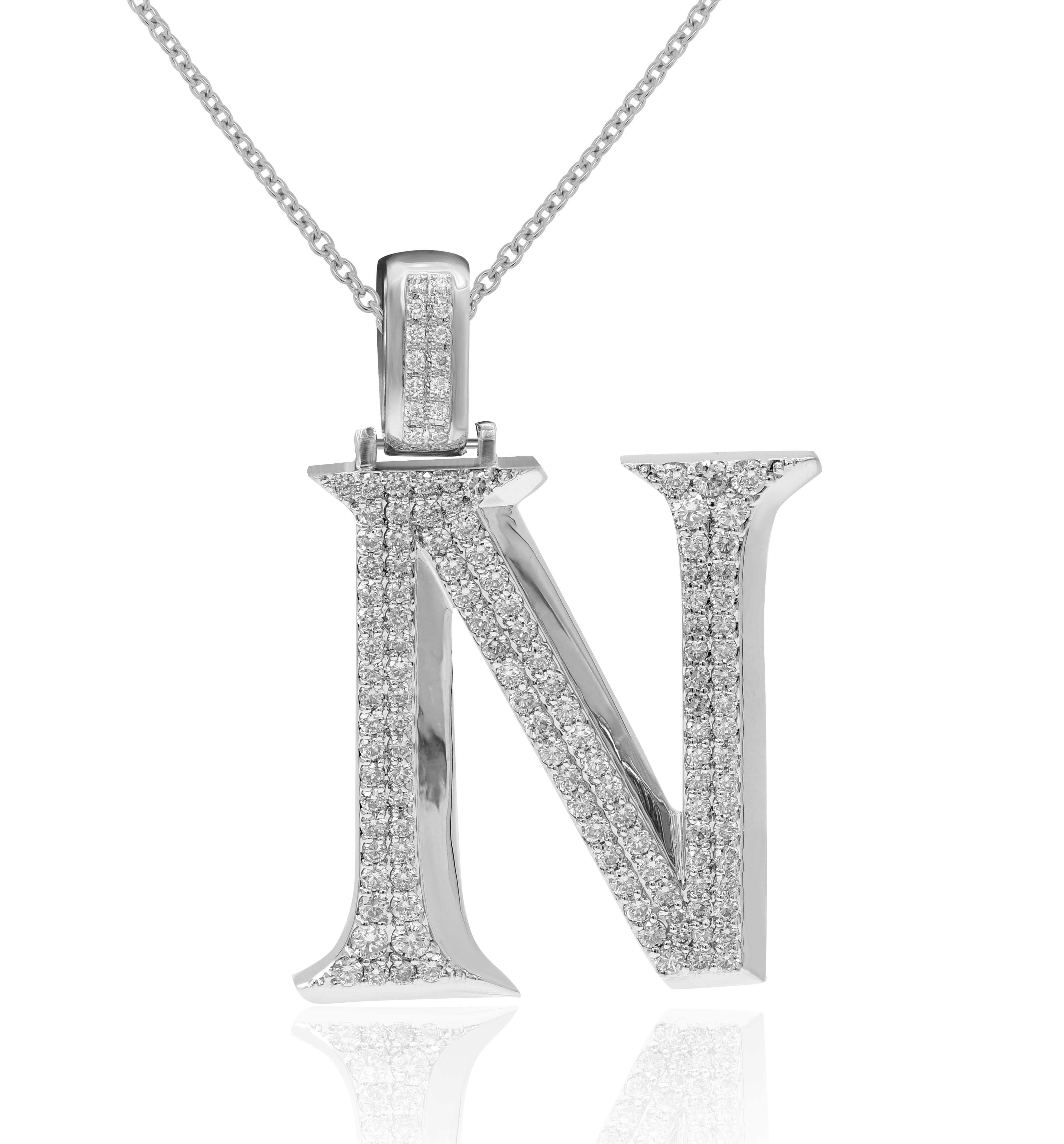 1.55 ct. Diamond 14K White Gold 'N' 3D Initial Pendant