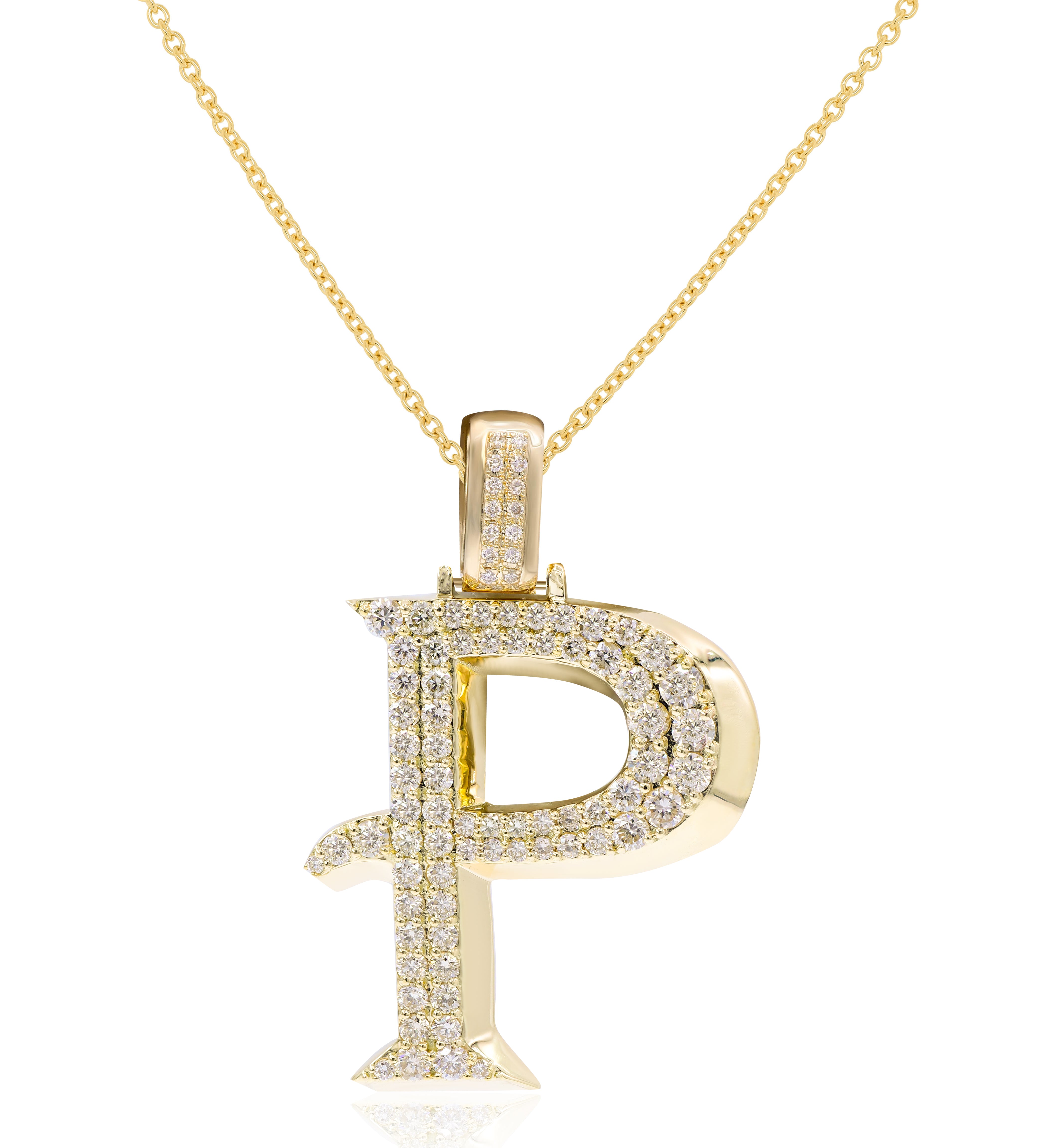 1.50 ct. Diamond 14K Yellow Gold 'P' 3D Initial Pendant