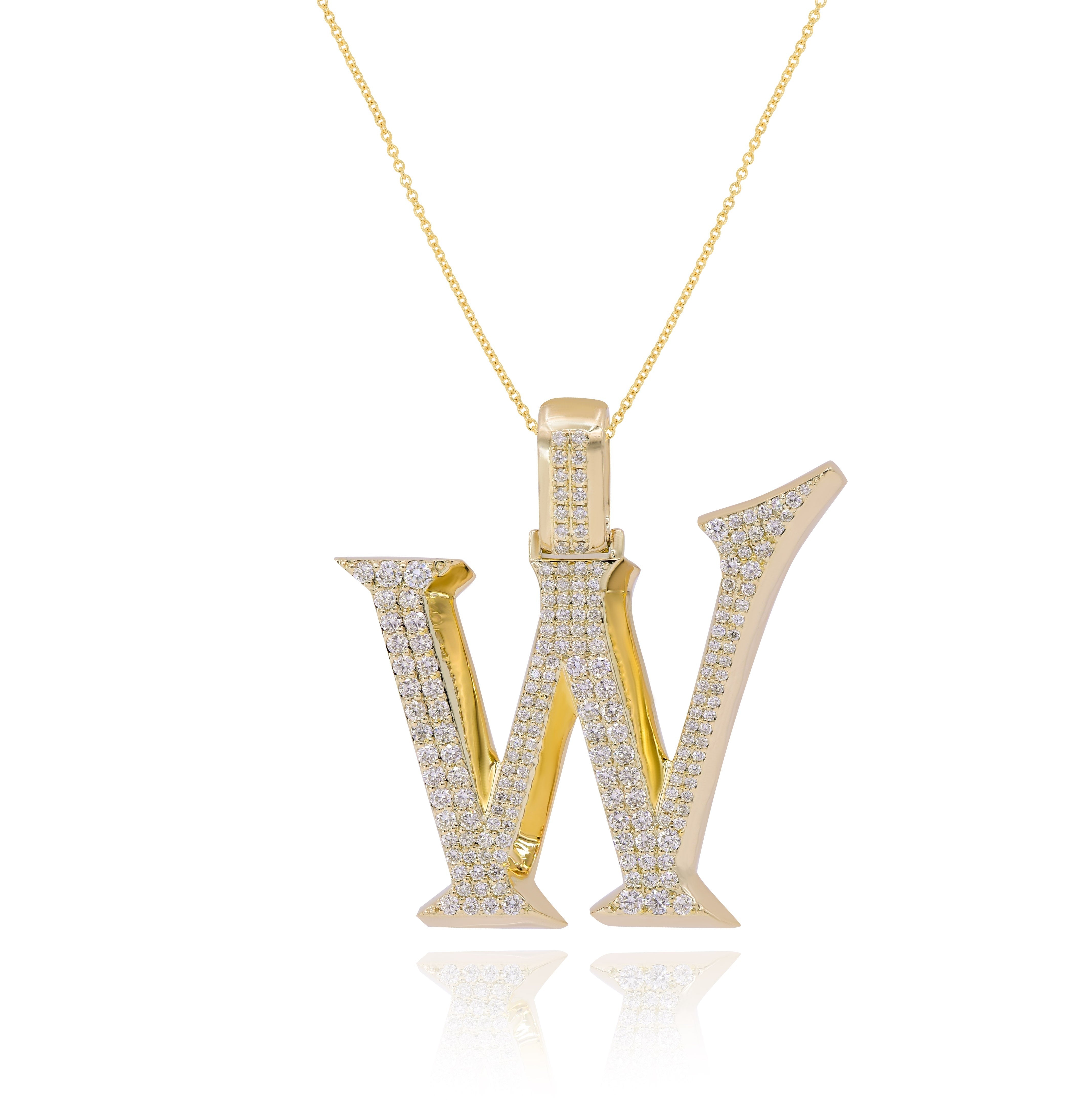 1.79 ct. Diamond 14K Yellow Gold 'W' 3D Initial Pendant